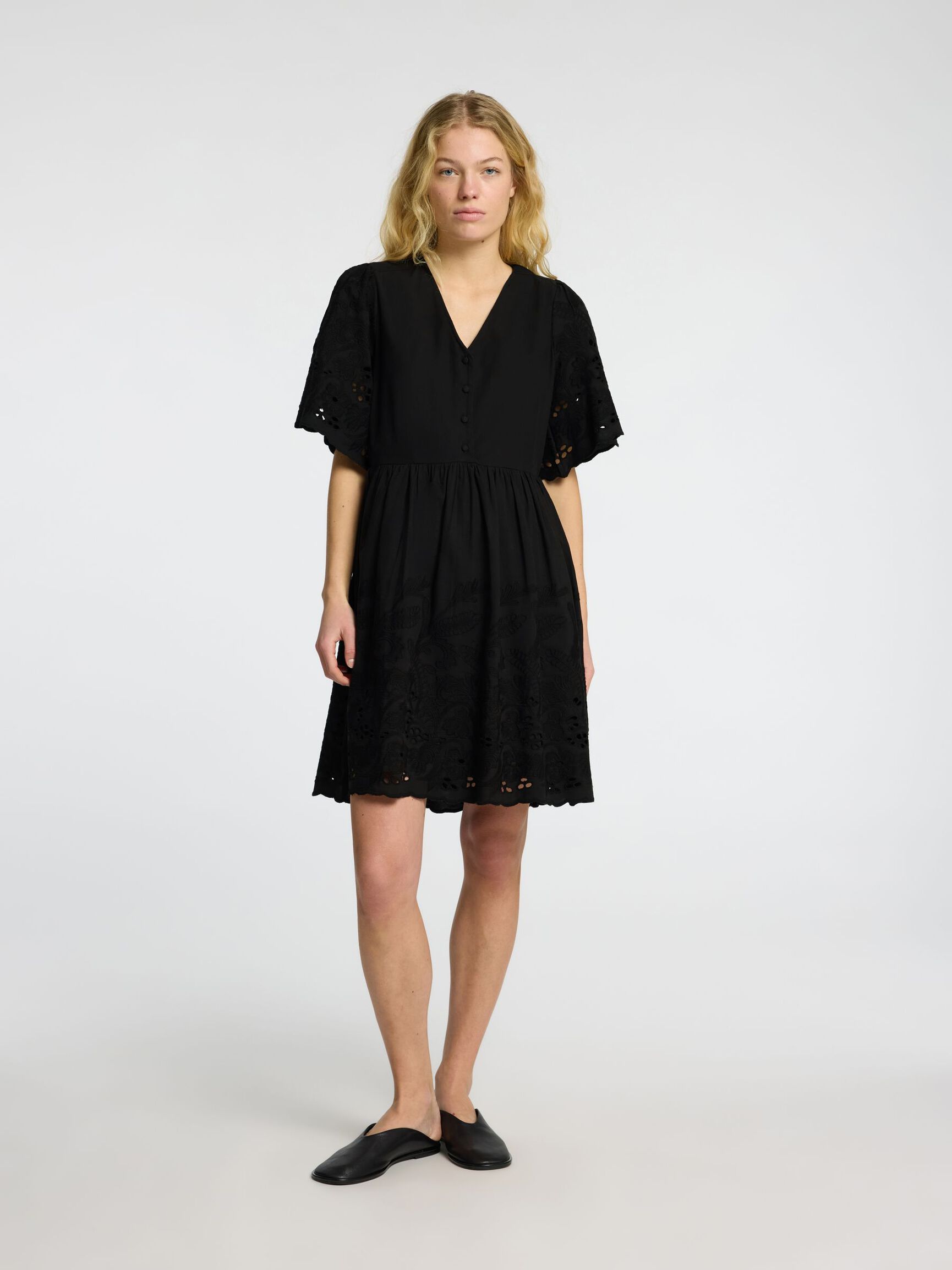 BRODERIE MINI-ROBE, Black, highres