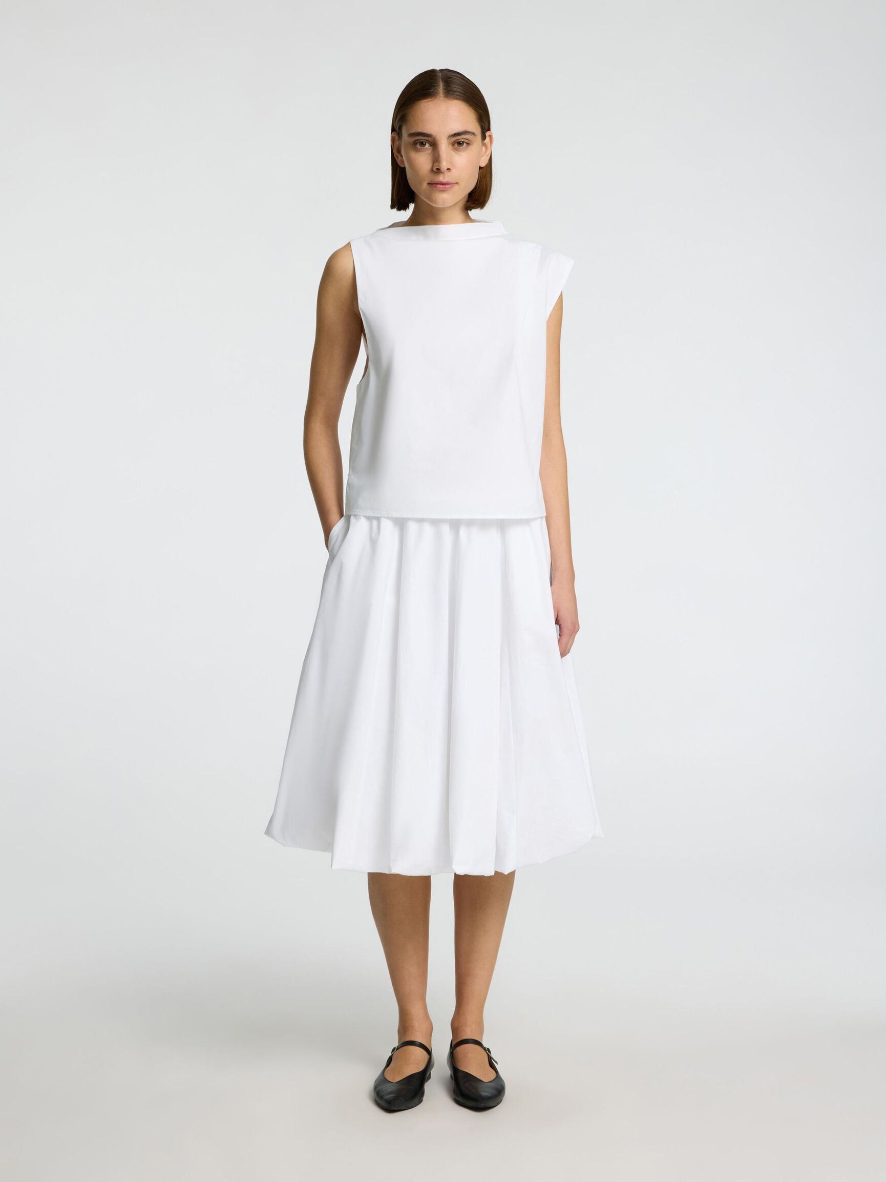BUBBLE HEM MIDI SKIRT, Bright White, highres