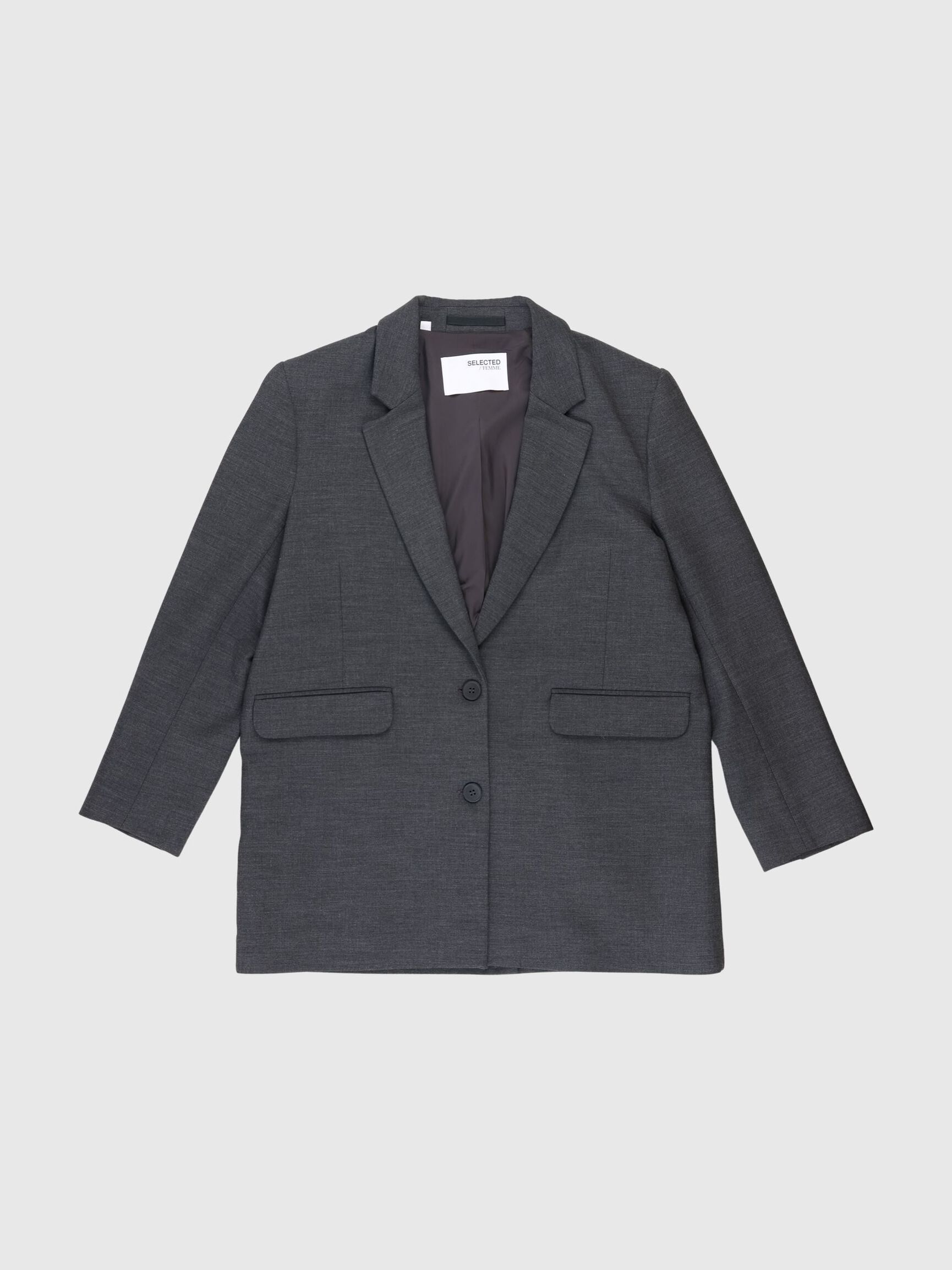 VISCOSE BLEND RELAXED BLAZER, Dark Grey Melange, highres