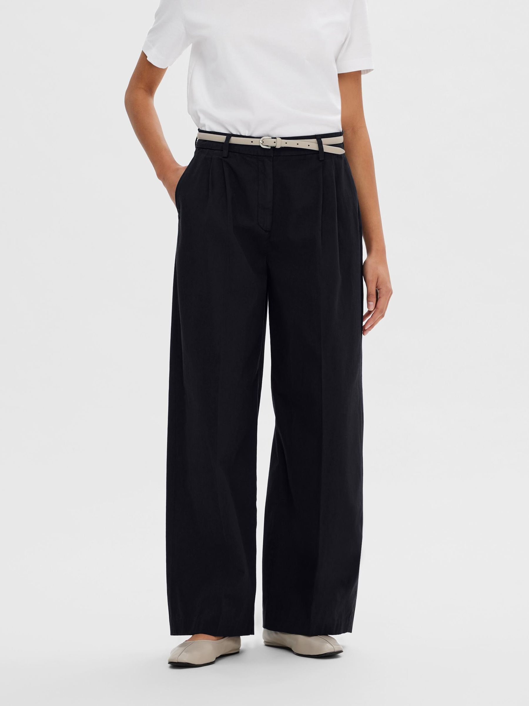 PLEATED WIDE-LEG TROUSERS | Blue | Selected
