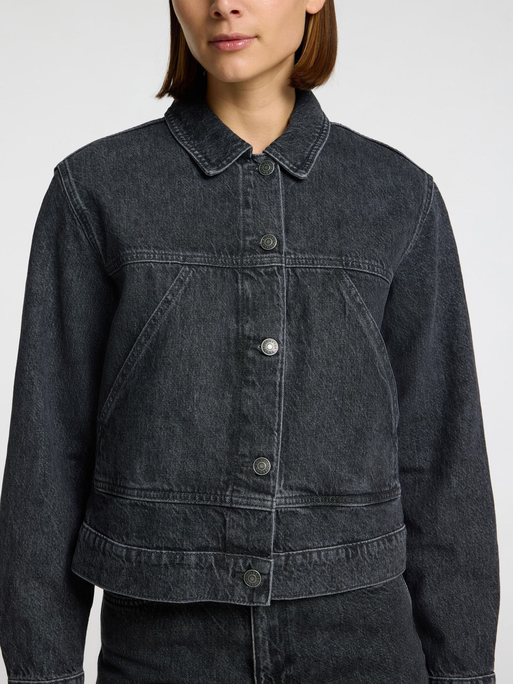 DÉLAVAGE NOIR EFFET VIEILLI VESTE EN JEAN, Black, highres