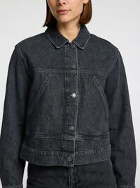 FADED BLACK WASH DENIM JACKET, Black, highres