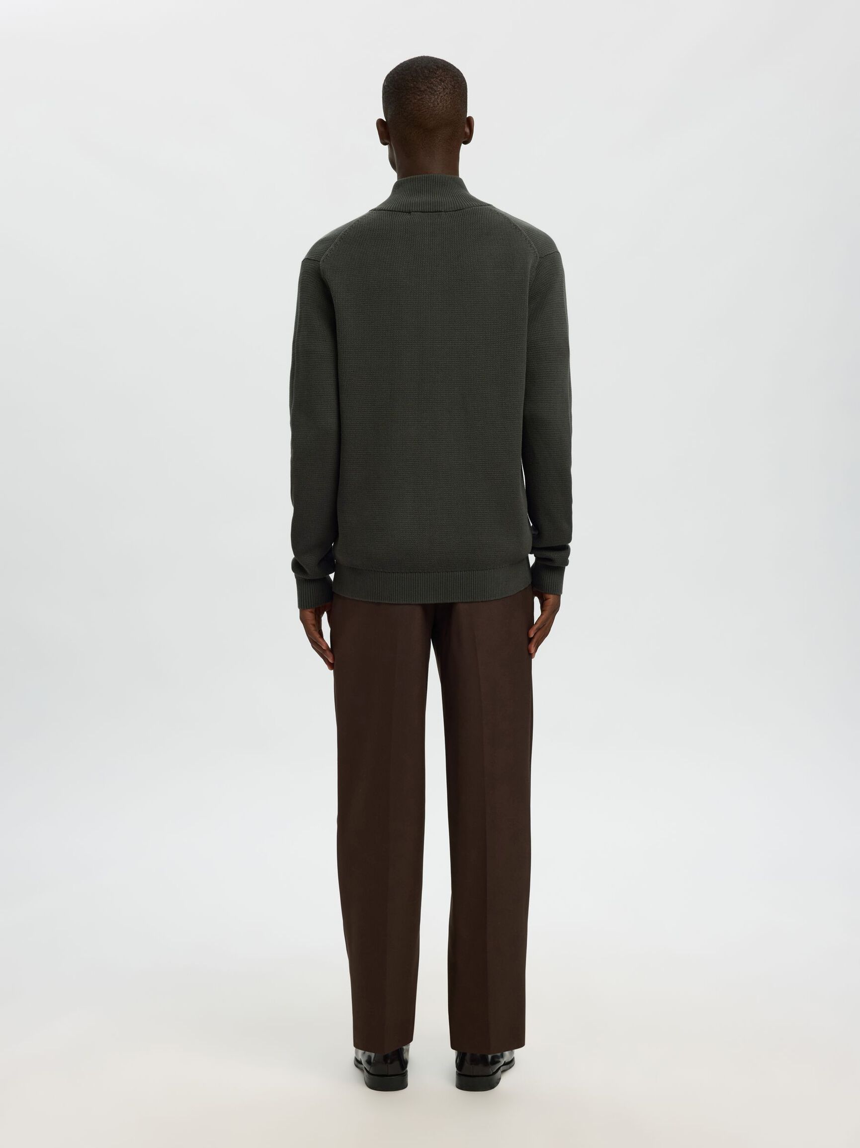 ZIPPED HIGH NECK KNITTED CARDIGAN, Deep Forest, highres