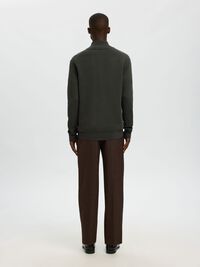 ZIPPED HIGH NECK KNITTED CARDIGAN, Deep Forest, highres