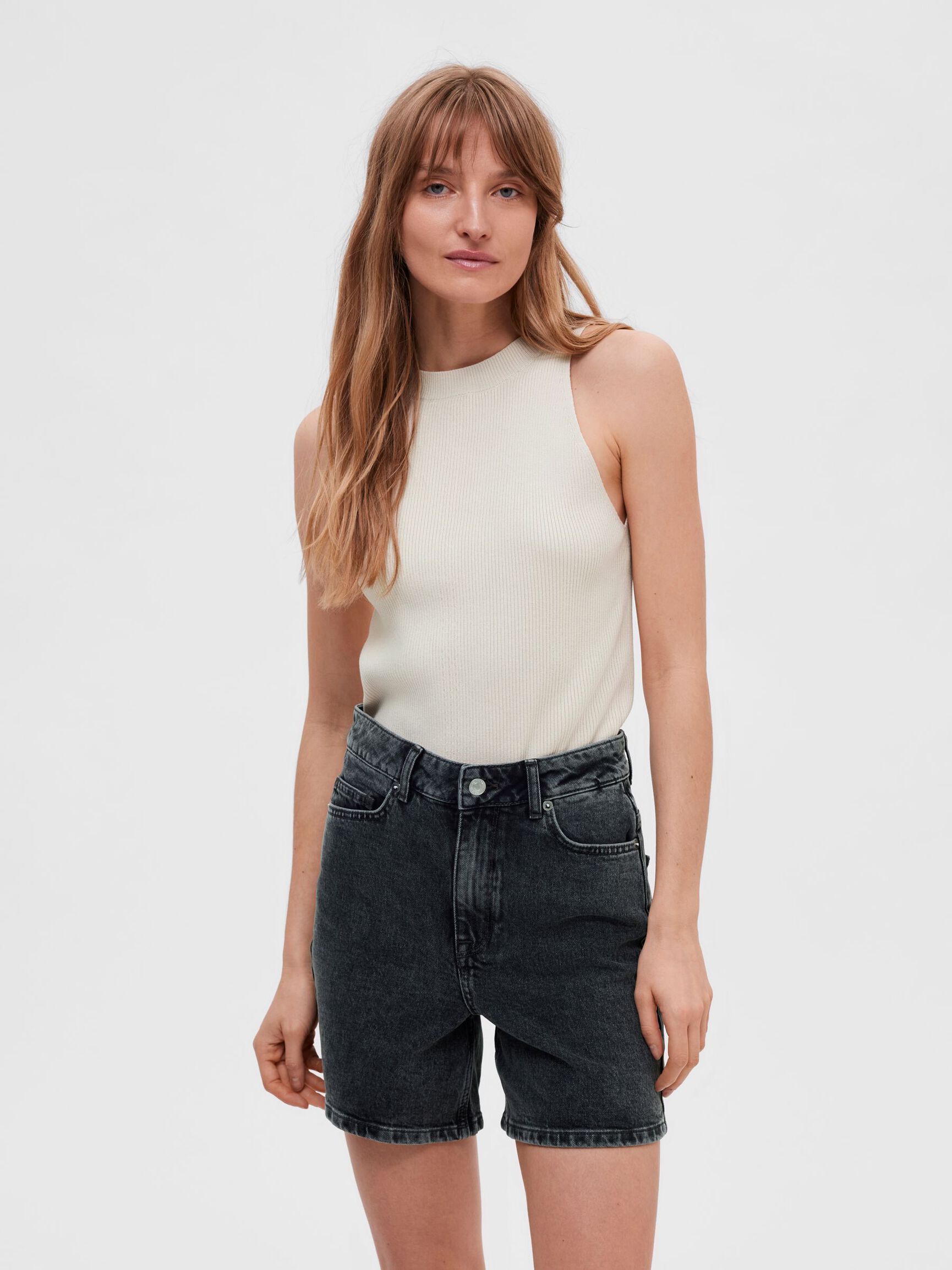 SLEEVELESS KNITTED TOP, Birch, highres