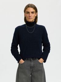 WOOL BLEND KNITTED PULLOVER, Dark Sapphire, highres