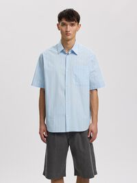 STRIBET KORTÆRMET SKJORTE, Cashmere Blue, highres