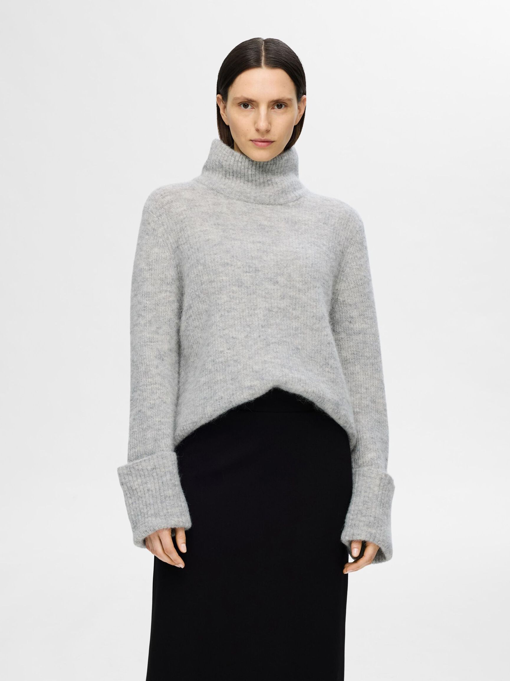 ROLLKRAGEN WOLLGEMISCH PULLOVER, Light Grey Melange, highres