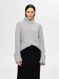 POLOKRAGE ULLBLANDNING TRÖJA, Light Grey Melange, highres