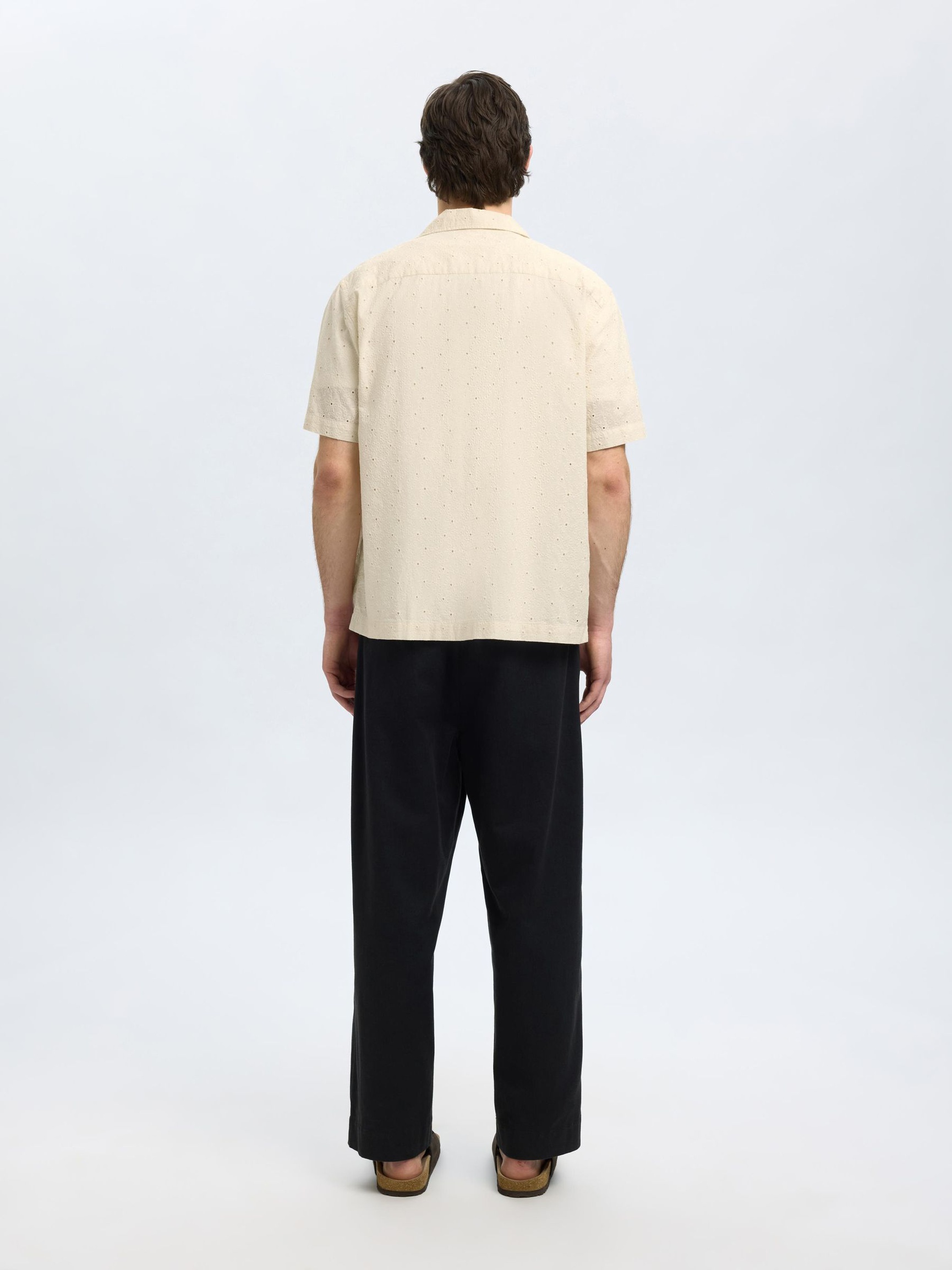 BRODERIE ANGLAISE KURZARMHEMD, Egret, highres