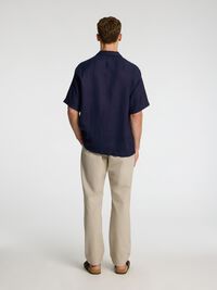 100% LINNEN OVERHEMD MET KORTE MOUWEN, Navy Blazer, highres