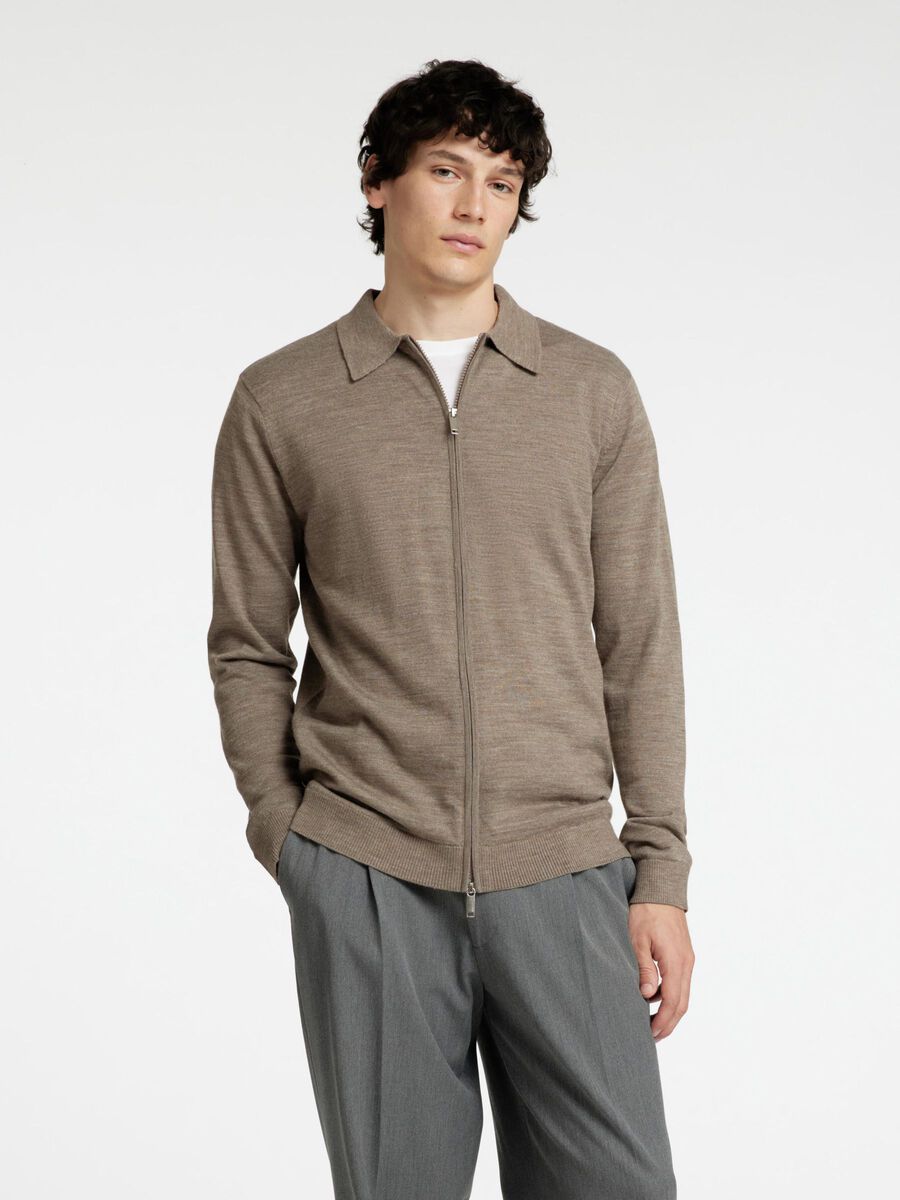 Selected WOLLGEMISCH STRICKJACKE MIT REISSVERSCHLUSS, Desert Taupe, highres - 16097977_DesertTaupe_003.jpg