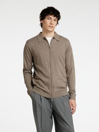 WOOL BLEND ZIP-FRONT CARDIGAN, Desert Taupe, highres