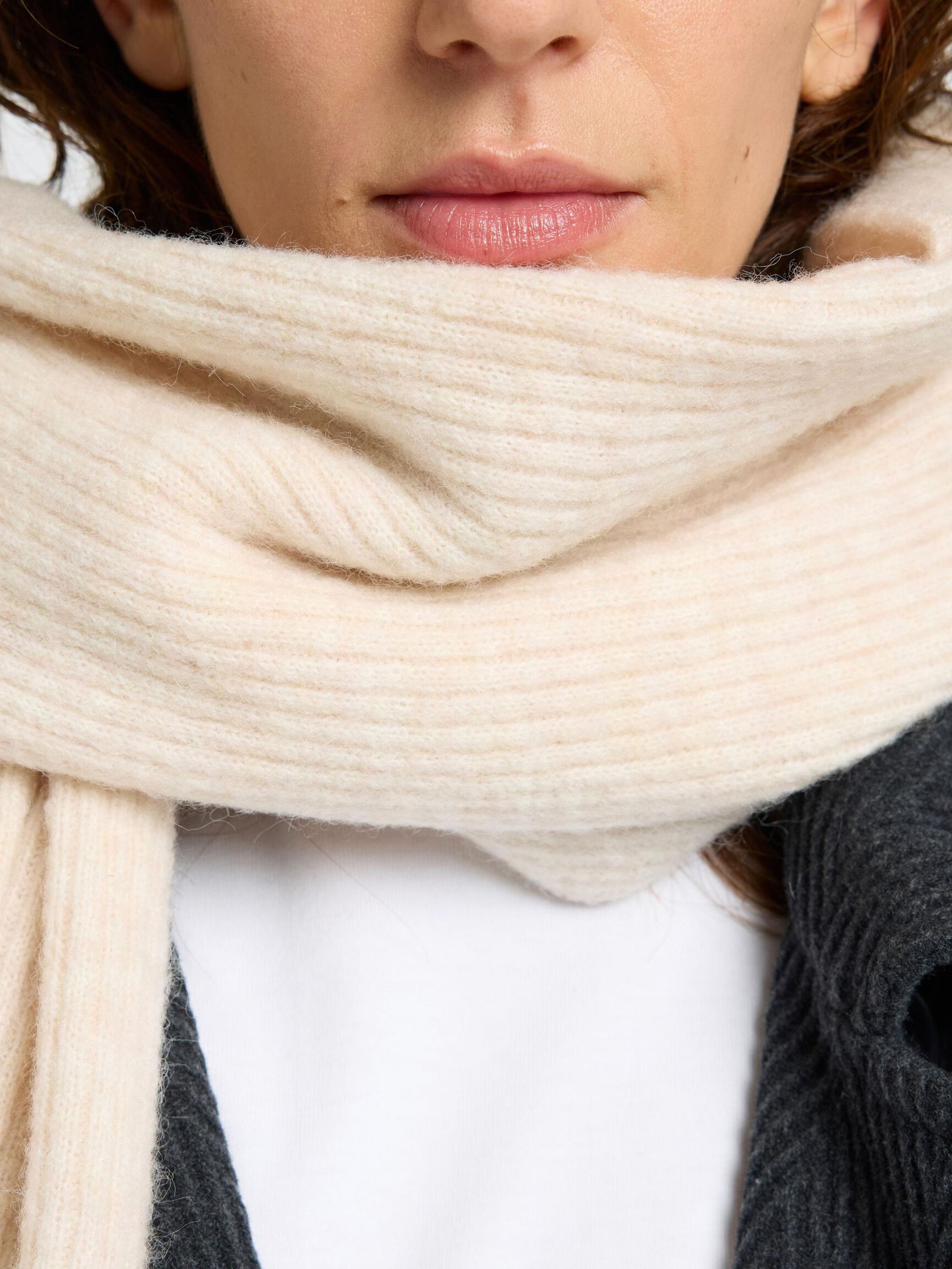 RIBBED WOOL BLEND SCARF, Birch, highres