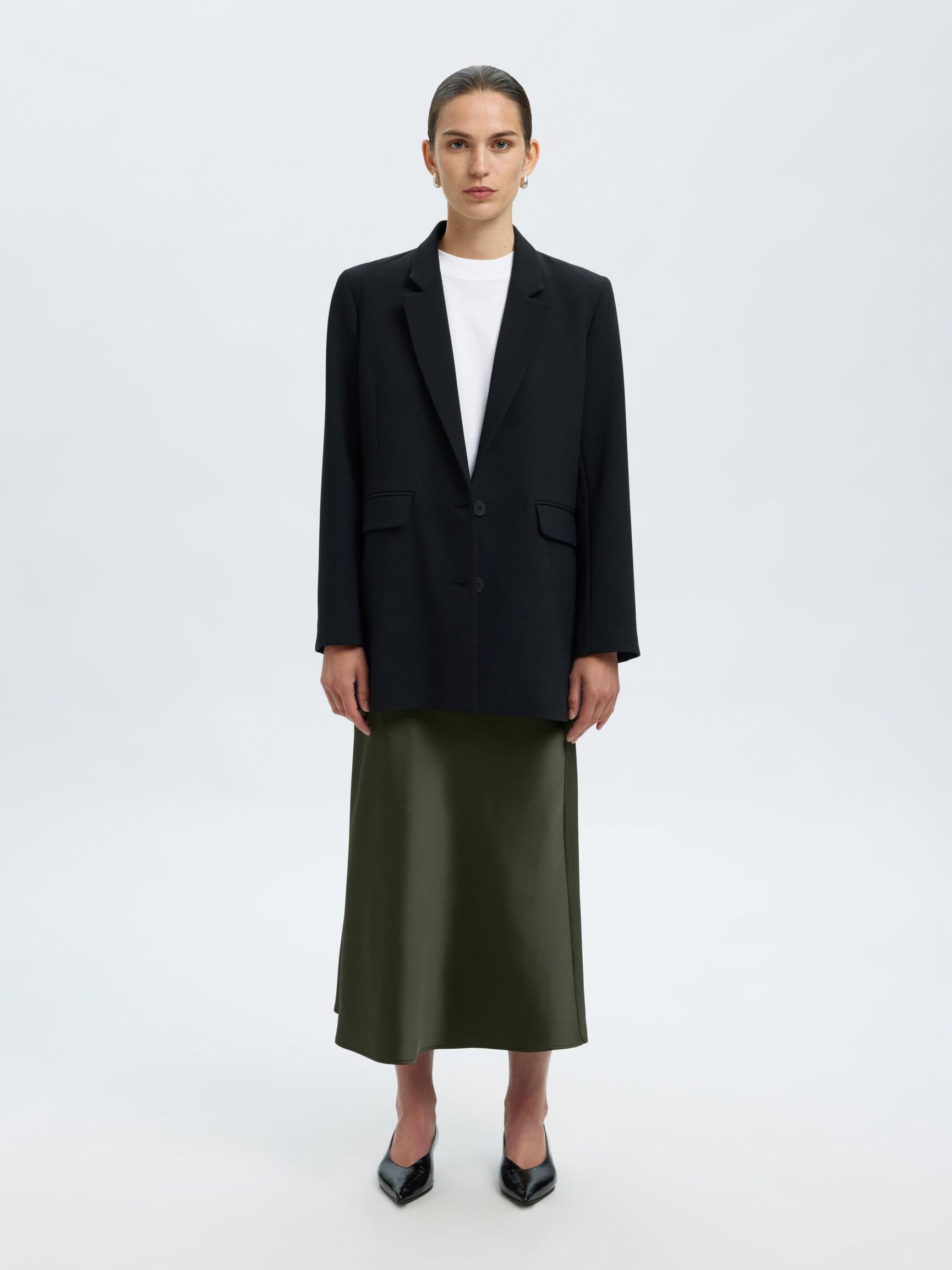 SATIN MIDI SKIRT, Deep Depths, highres