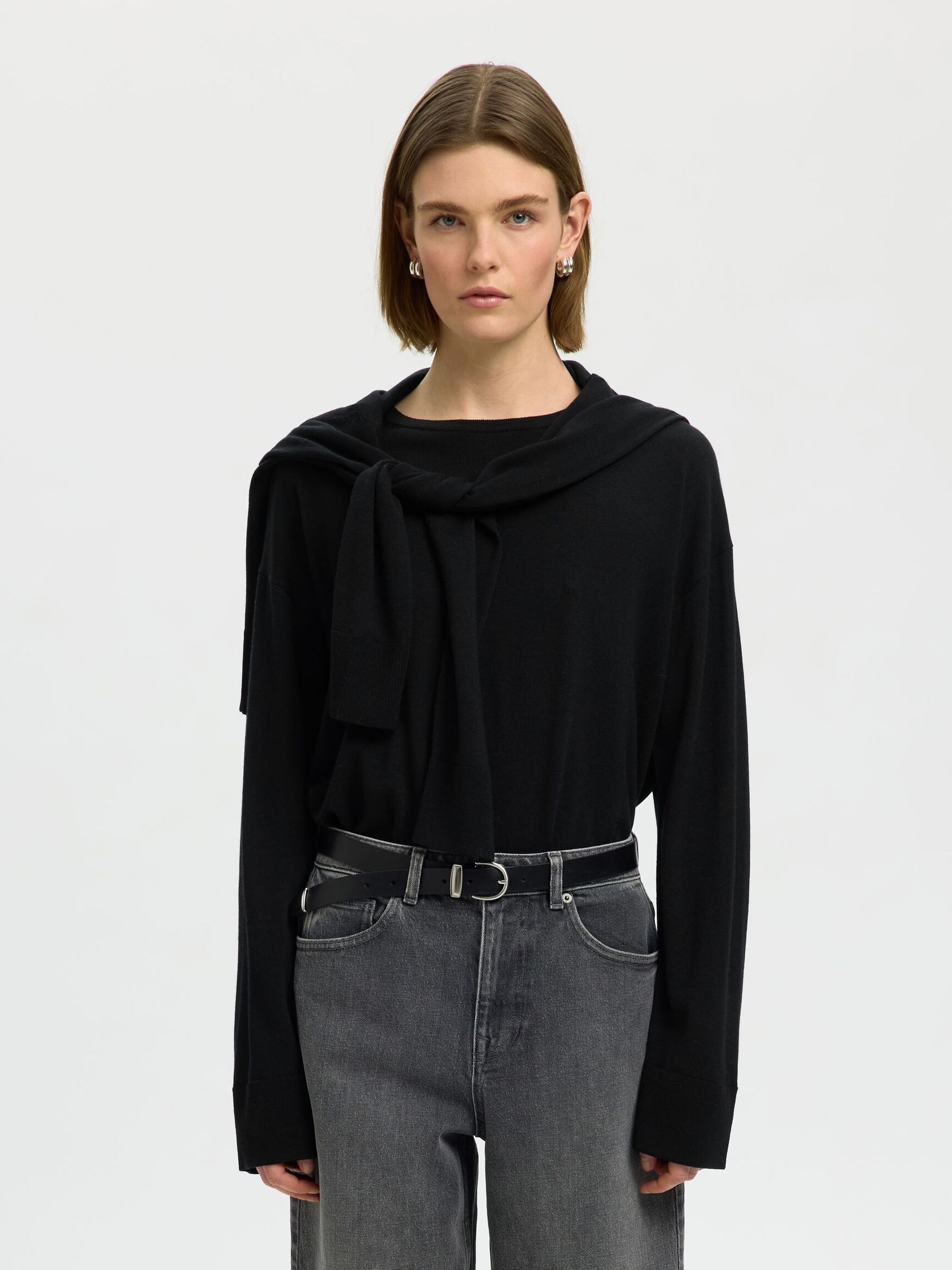 100% MERINO WOOL PULLOVER, Black, highres