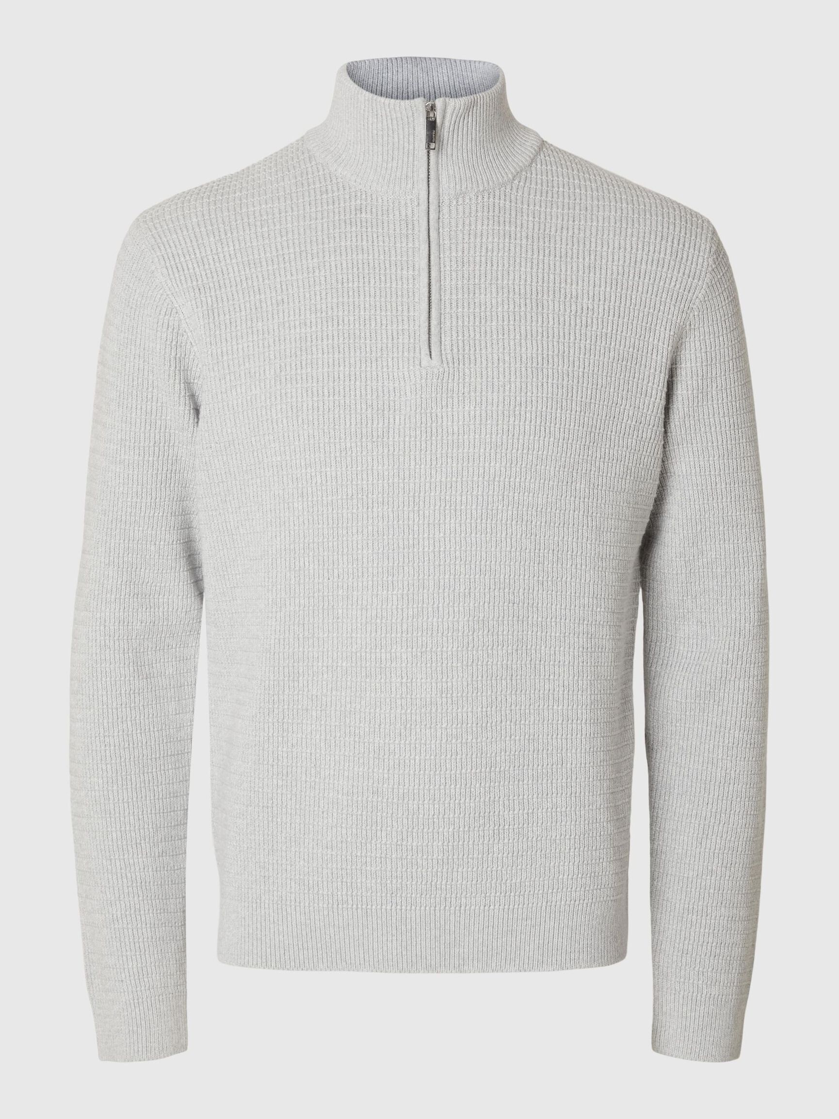 TEXTURIERTER HALF-ZIP PULLOVER, Light Grey Melange, highres