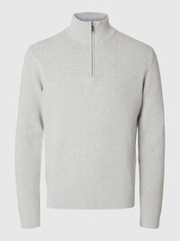 TEXTURIERTER HALF-ZIP PULLOVER, Light Grey Melange, highres