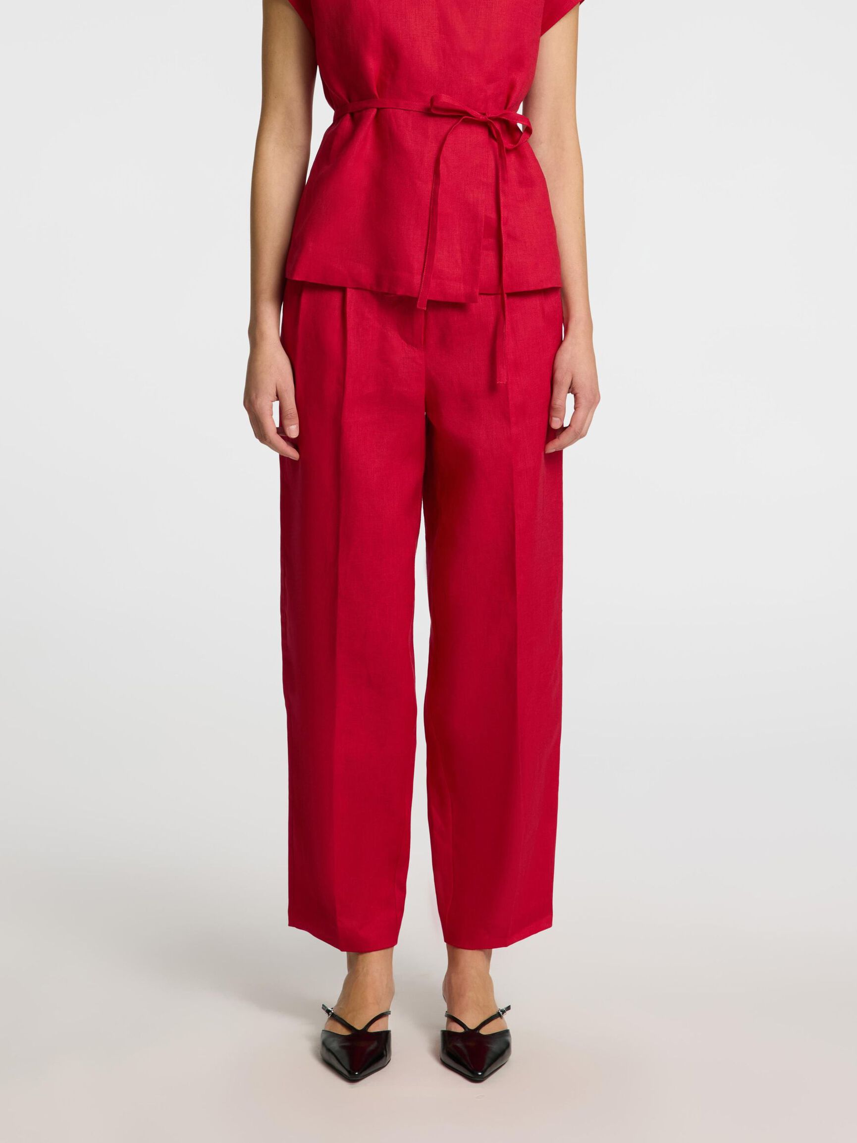100% LIN BUKSE MED BARREL FIT, Savvy Red, highres