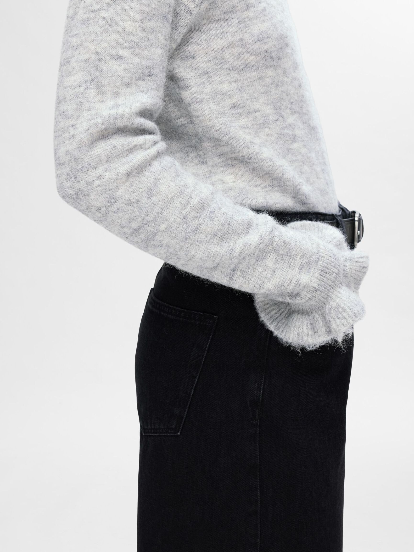 À MANCHES VOLANTÉES EN LAINE MÉLANGÉE PULLOVER, Light Grey Melange, highres