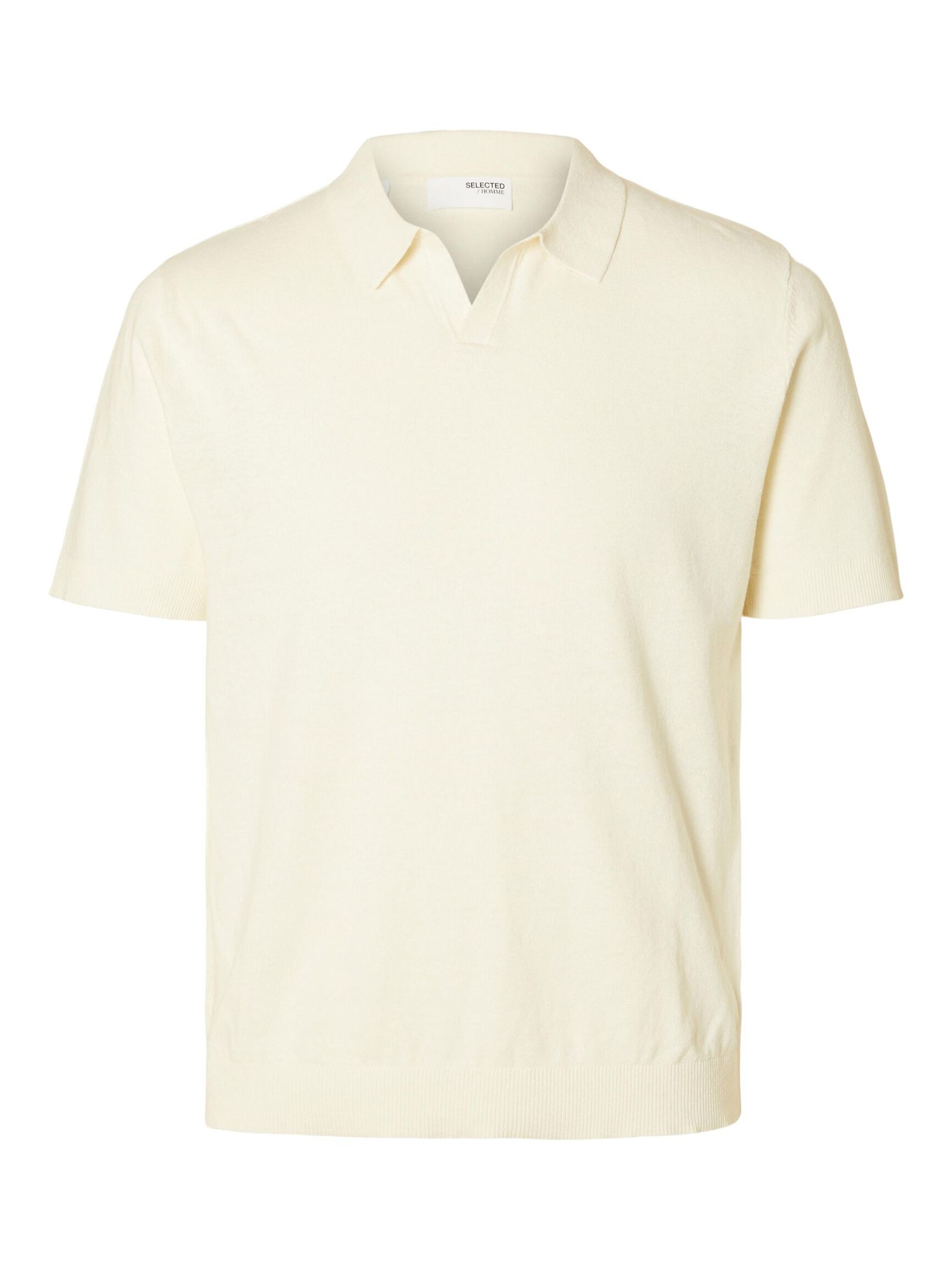 LINEN BLEND POLO SHIRT, Egret, highres