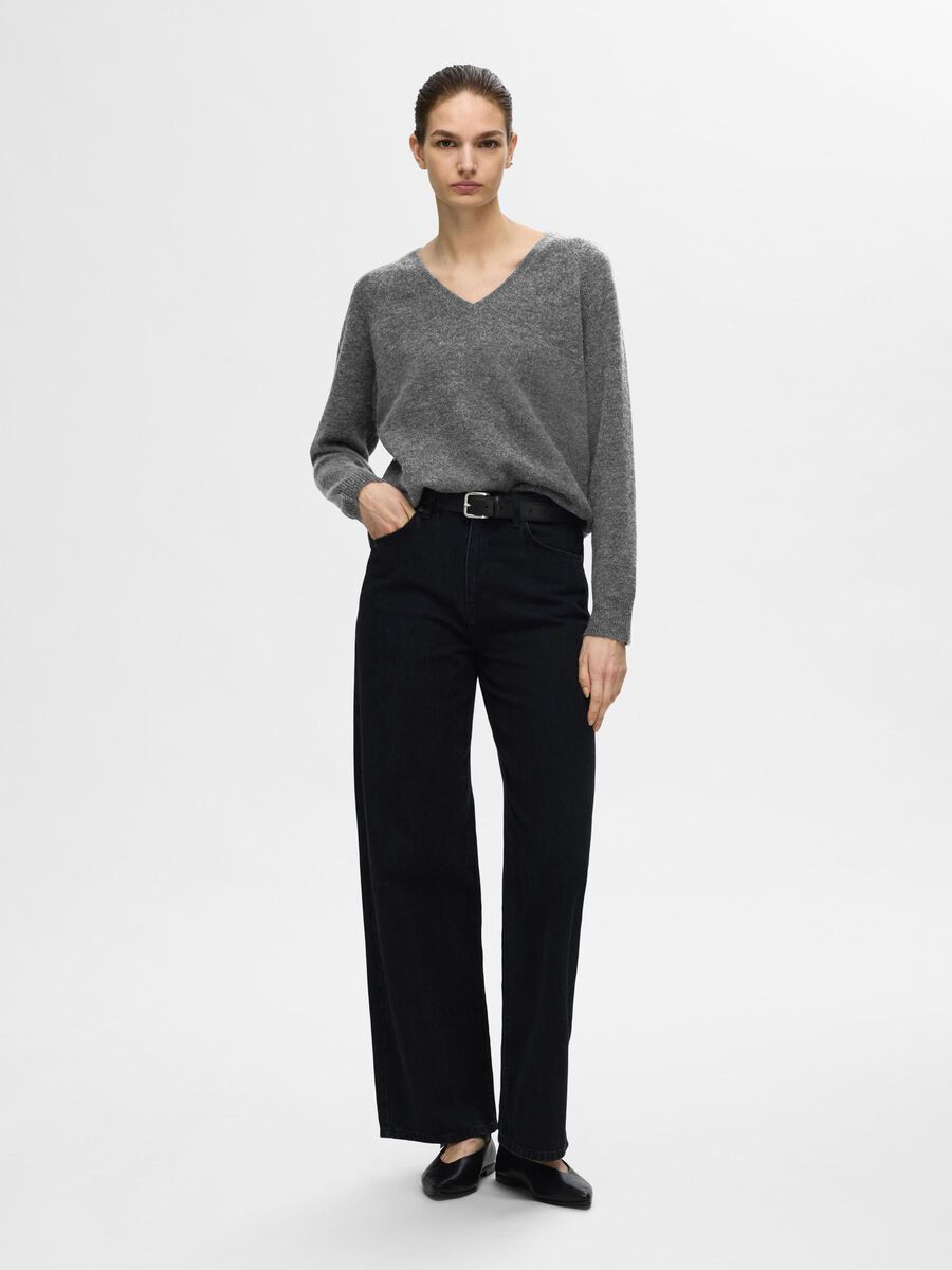 Selected ULLBLANDING V-HALS PULLOVER, Medium Grey Melange, highres - 16094268_MediumGreyMelange_005.jpg