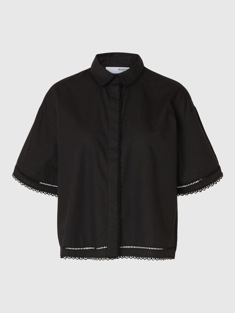 Selected CROPPED OVERHEMD MET KORTE MOUWEN, Black, highres - 16096998_Black_001.jpg