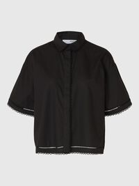 CROPPED OVERHEMD MET KORTE MOUWEN, Black, highres