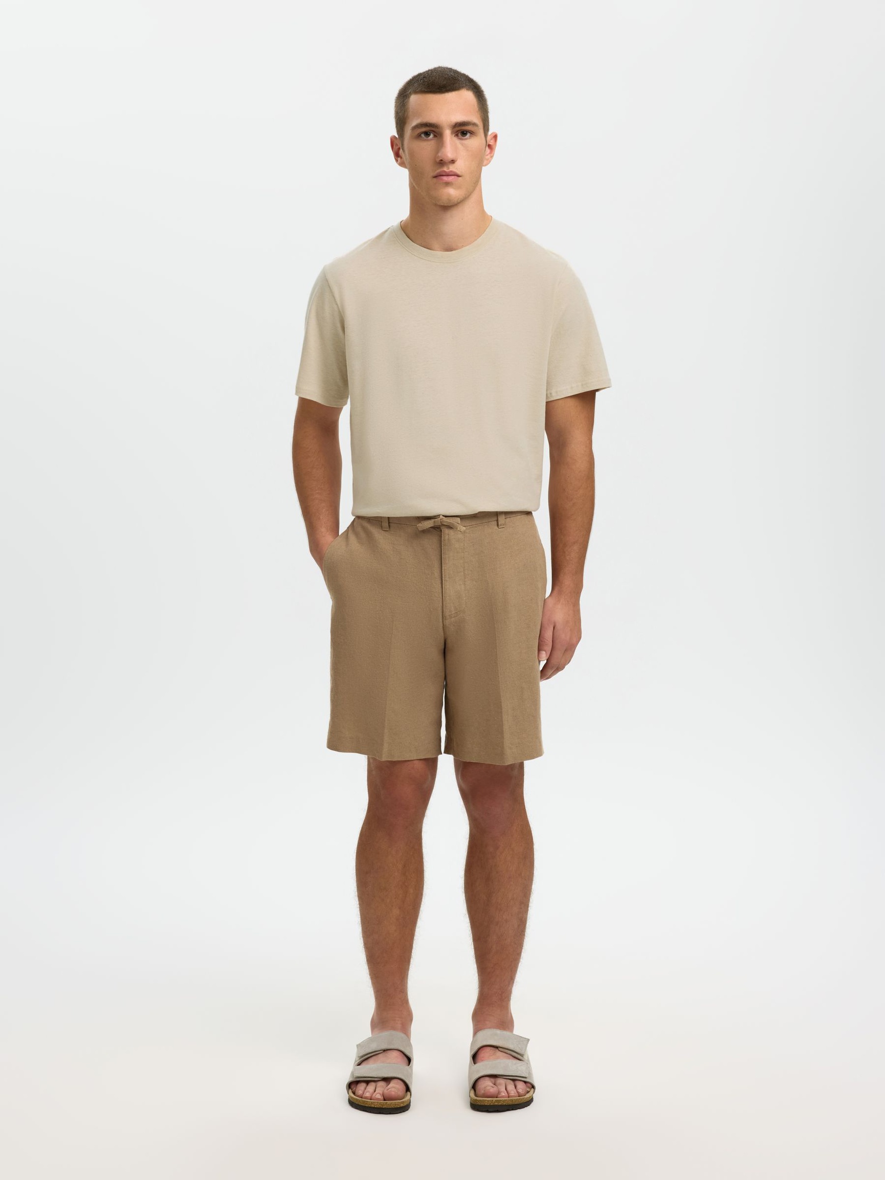 LINEN BLEND T-SHIRT, Oatmeal, highres