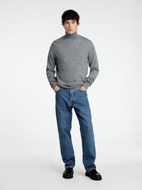 100 % MERINOULL HØYHALSET GENSER, Medium Grey Melange, highres