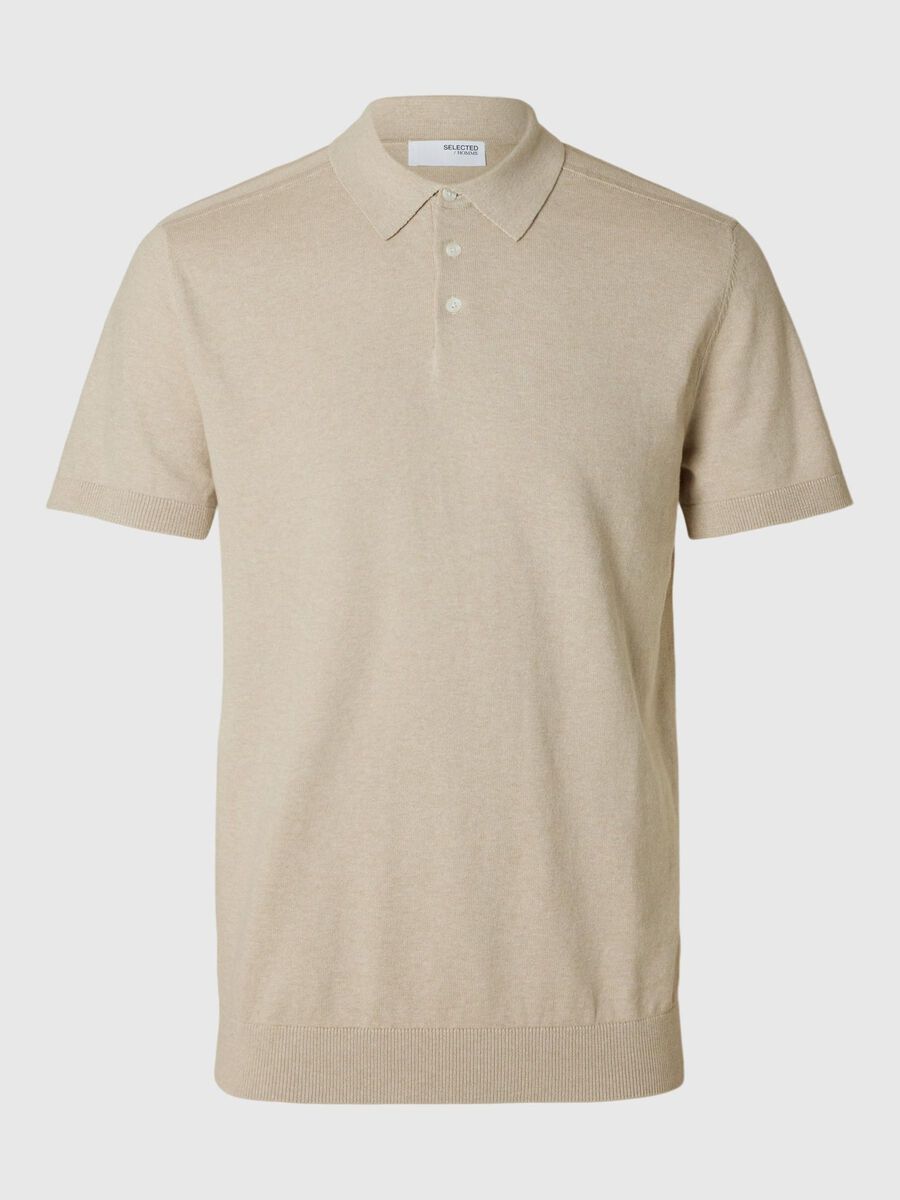 Selected KNITTED POLO SHIRT, Oatmeal, highres - 16092437_Oatmeal_1078017_001.jpg
