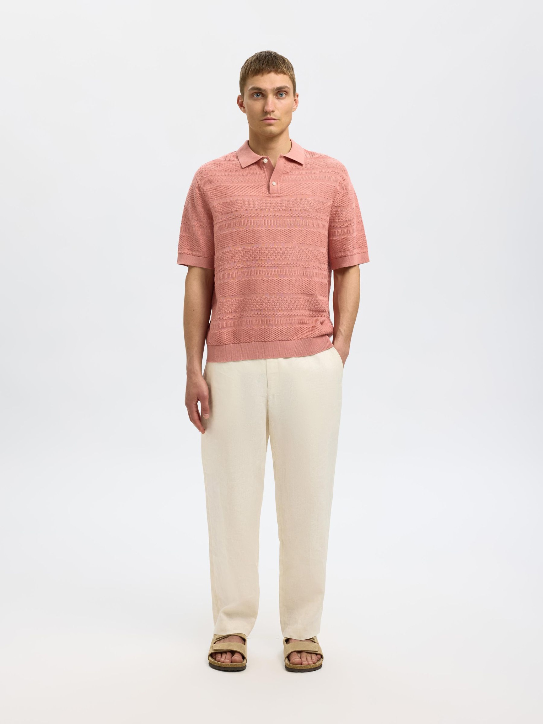 TEXTURÉ POLO EN MAILLE, Rose Dawn, highres
