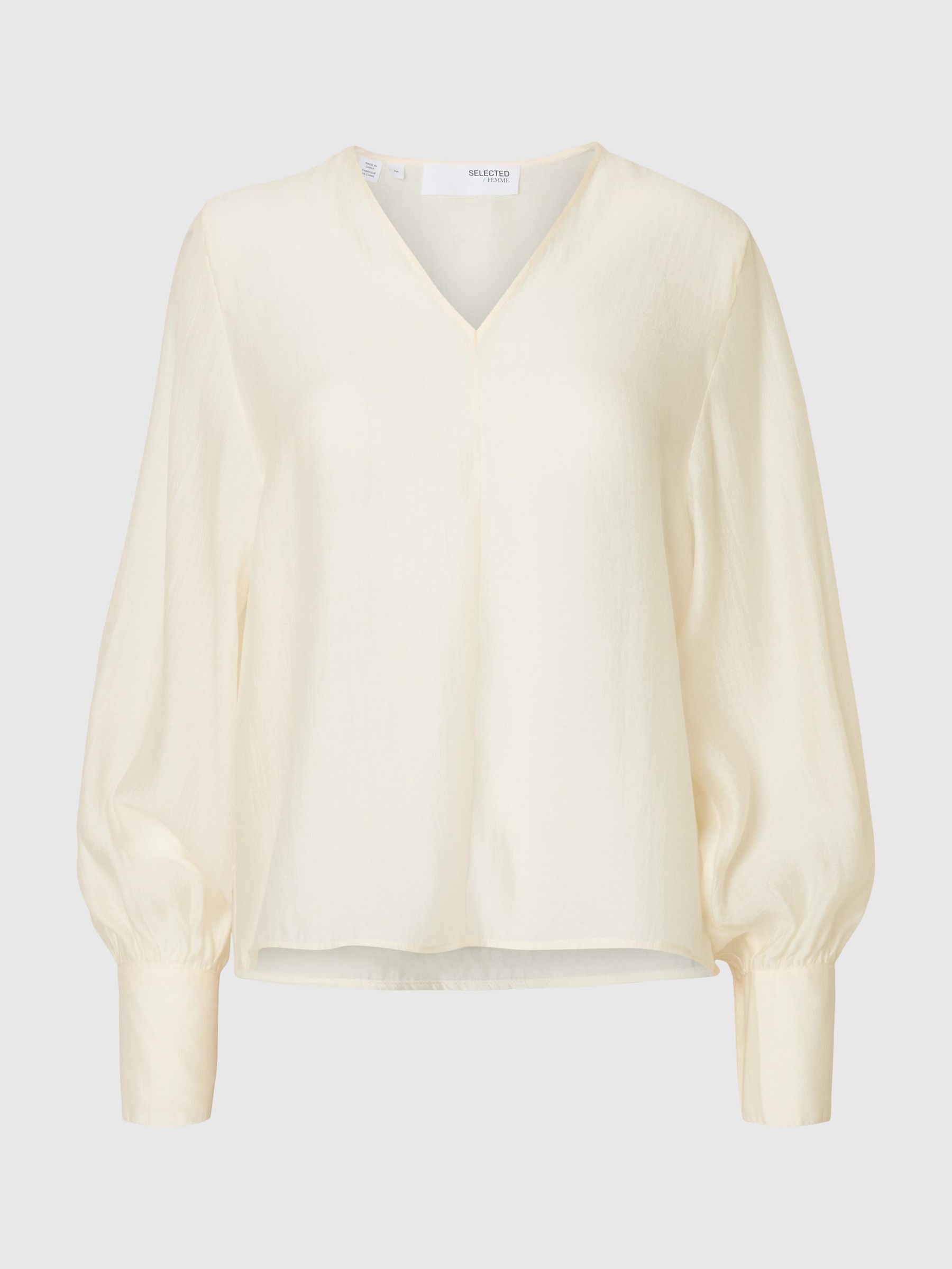 V-HALS BLOUSE MET LANGE MOUWEN, Birch, highres