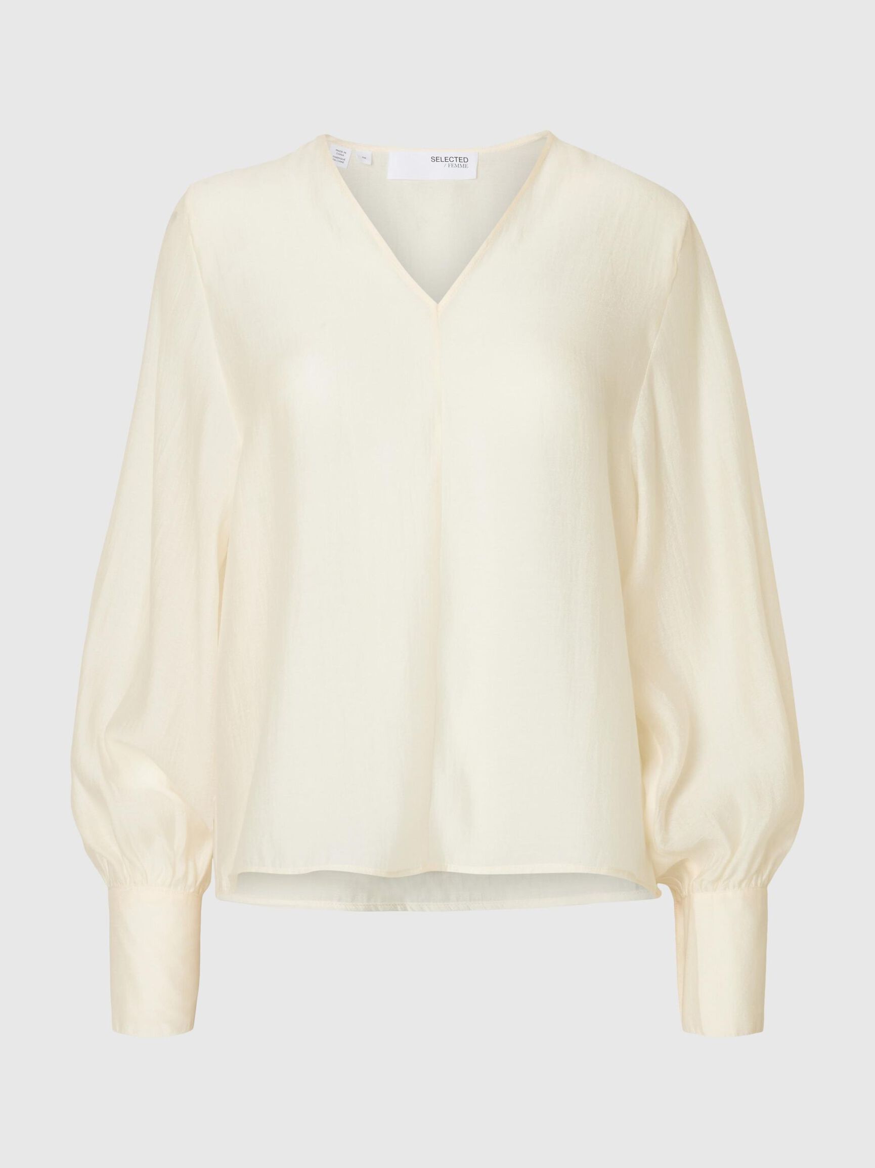 V-NECK LONG SLEEVED BLOUSE, Birch, highres