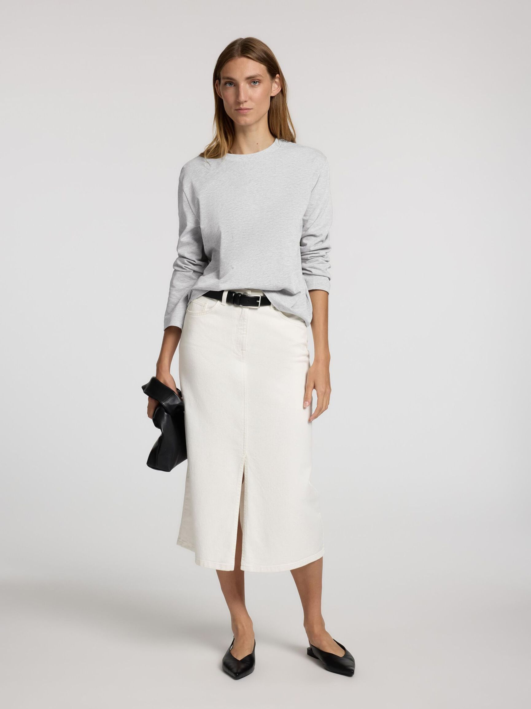 LONG-SLEEVED BOXY T-SHIRT, Light Grey Melange, highres