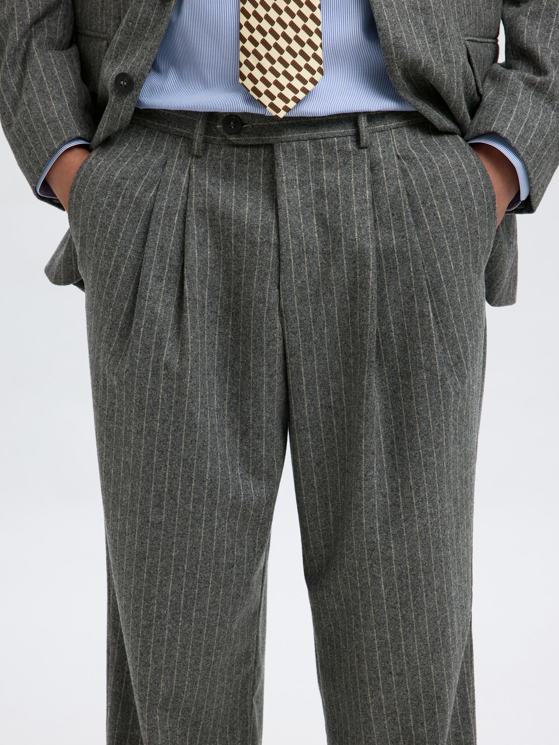 PINSTRIPE SUIT TROUSERS, Medium Grey Melange, highres