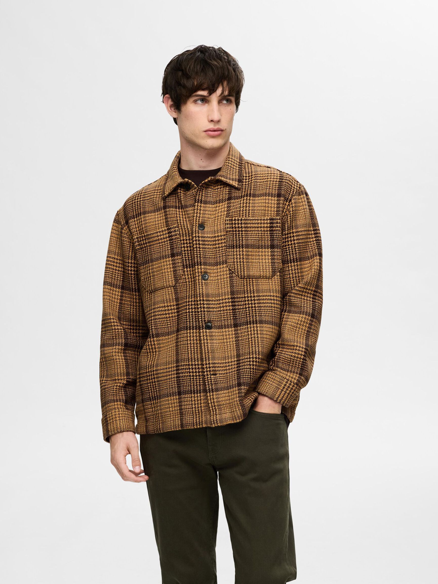 CHECKED OVERSHIRT, Chocolate Torte, highres