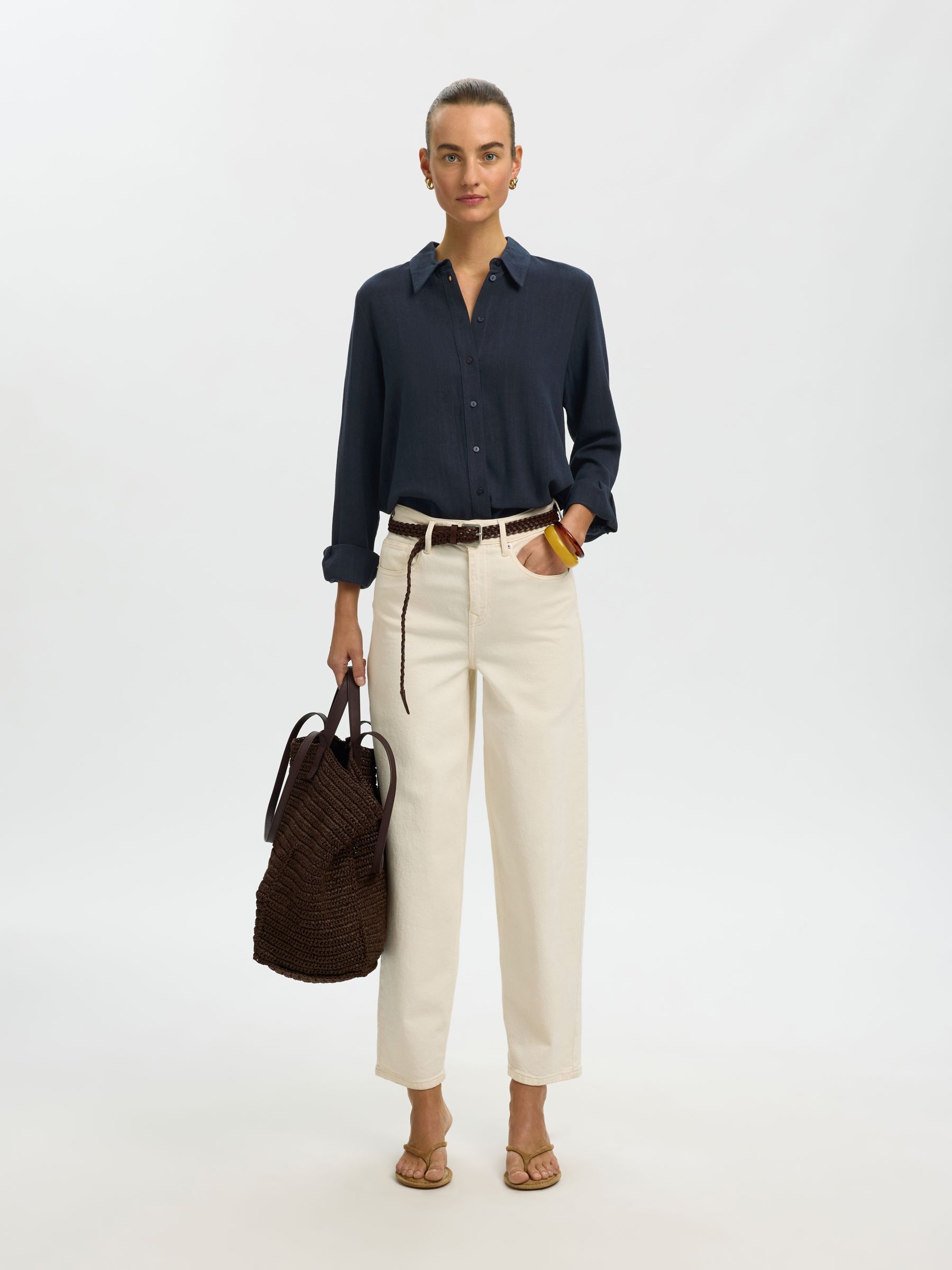 VISCOSE BLEND SHIRT, Dark Sapphire, highres