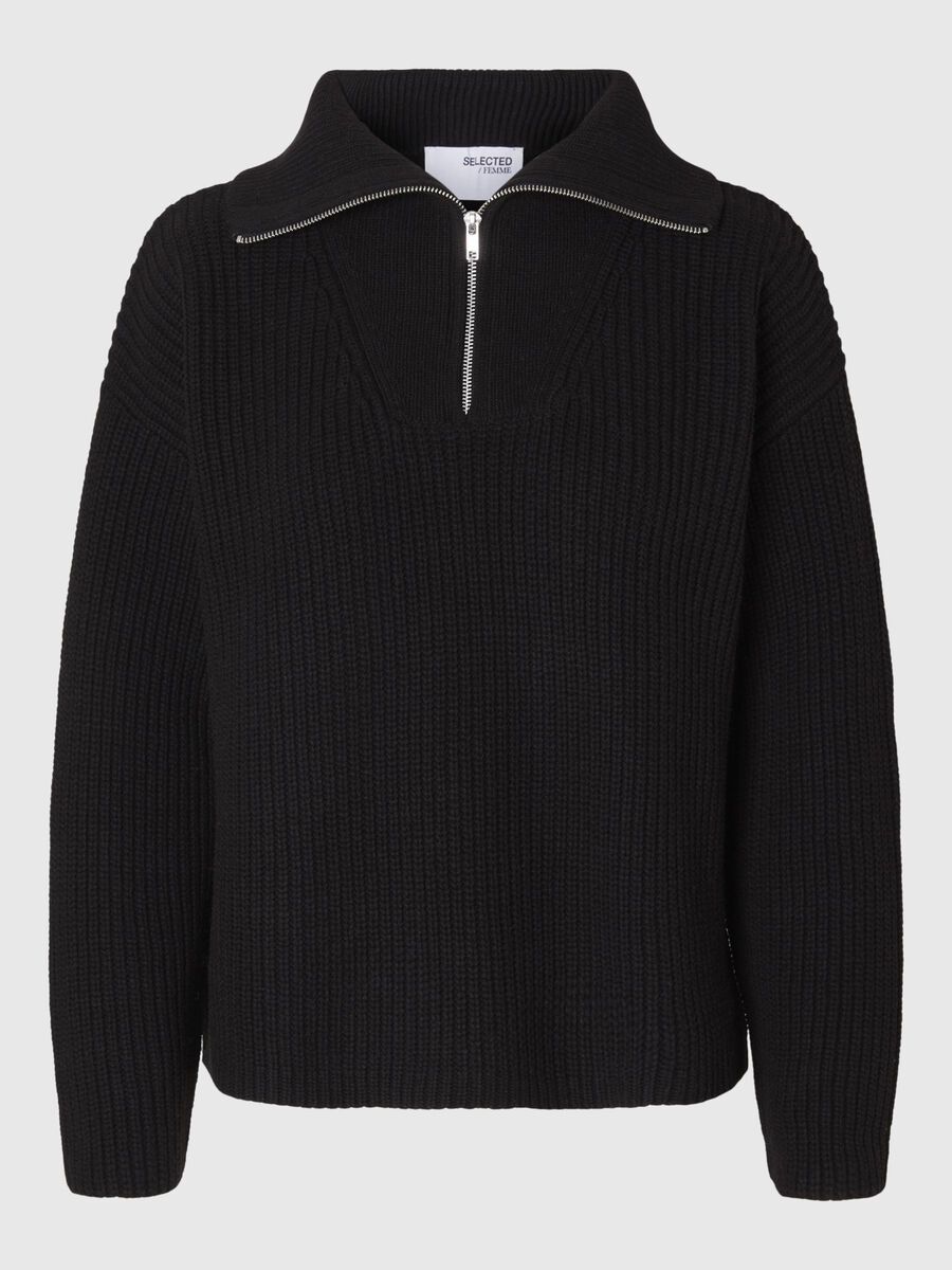 Selected HALF ZIP PULLOVER, Black, highres - 16094278_Black_001.jpg