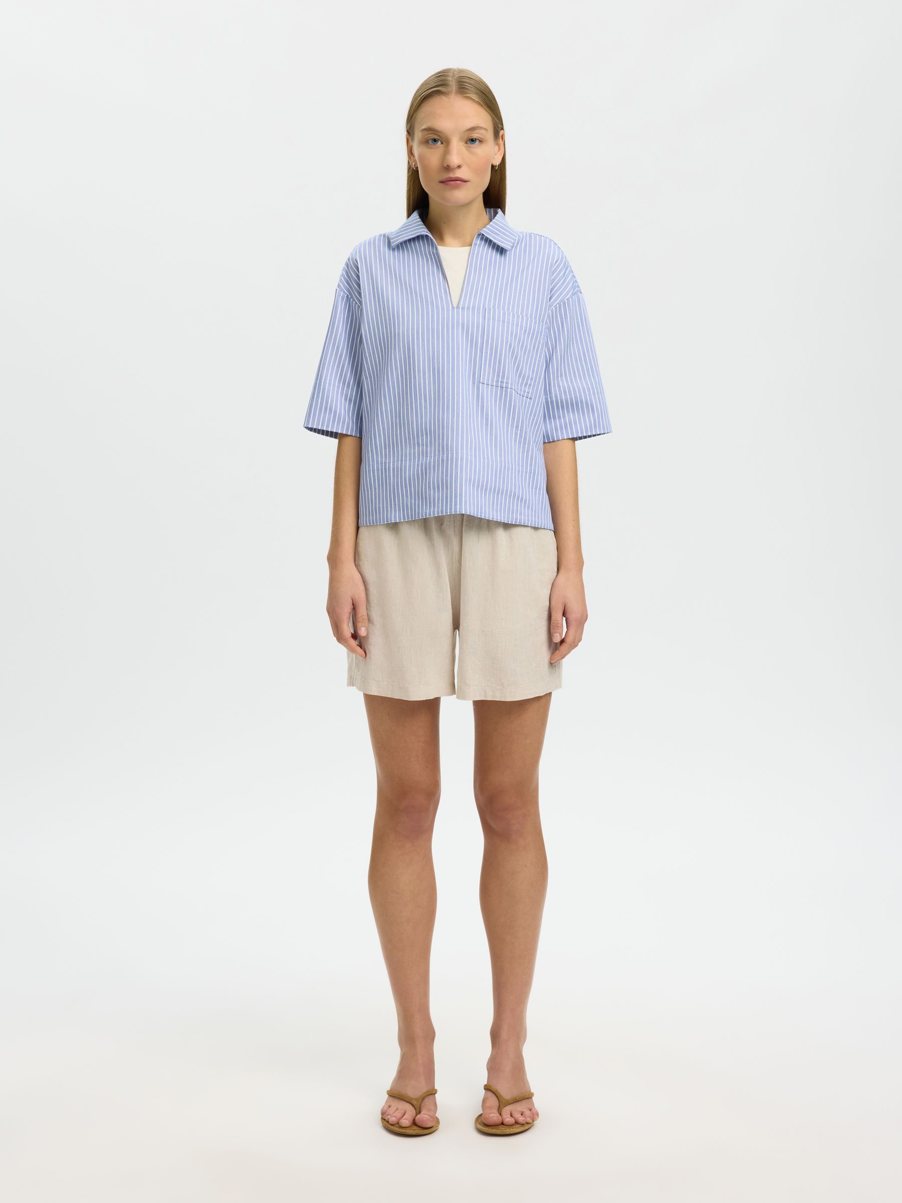 LINEN BLEND SHORTS, Sandshell, highres
