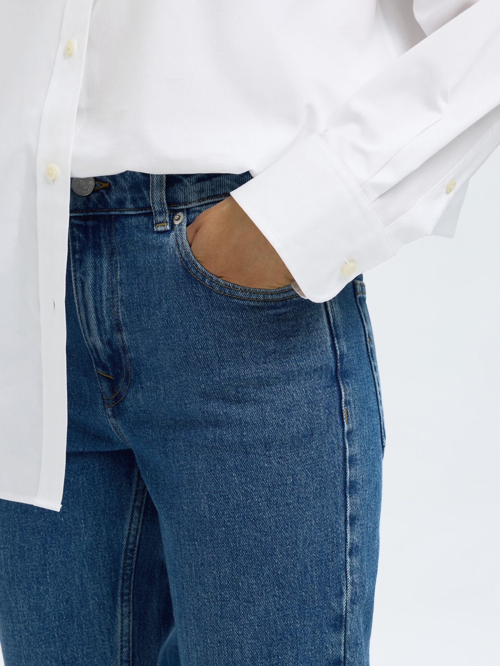 MID WAIST SLIM JEANS MED TAPERED FIT, Medium Blue Denim, highres