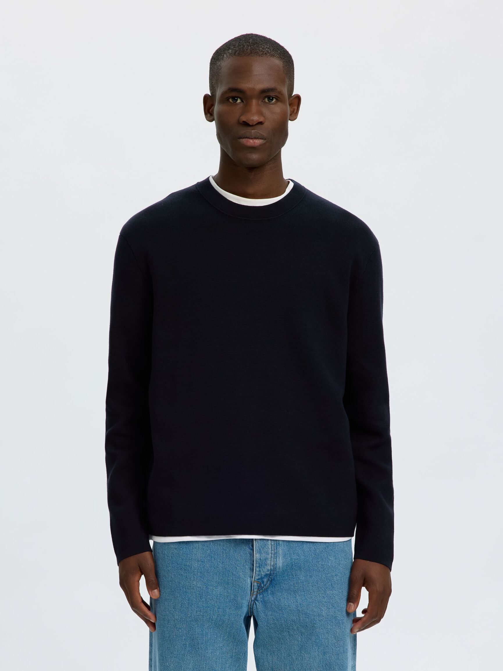 COTTON BLEND PULLOVER, Sky Captain, highres