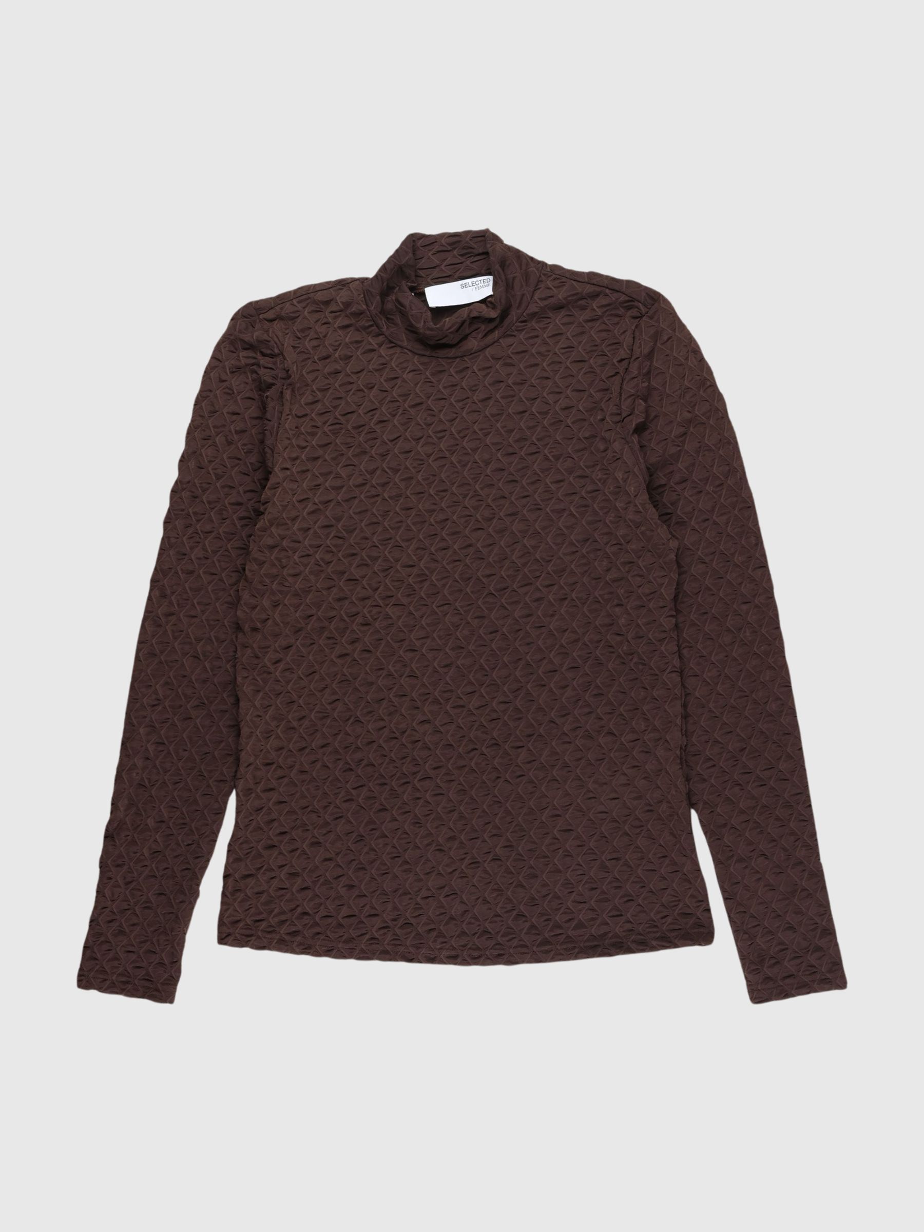 MED TEKSTUR TOP MED LANGE ÆRMER, Tobacco Brown, highres