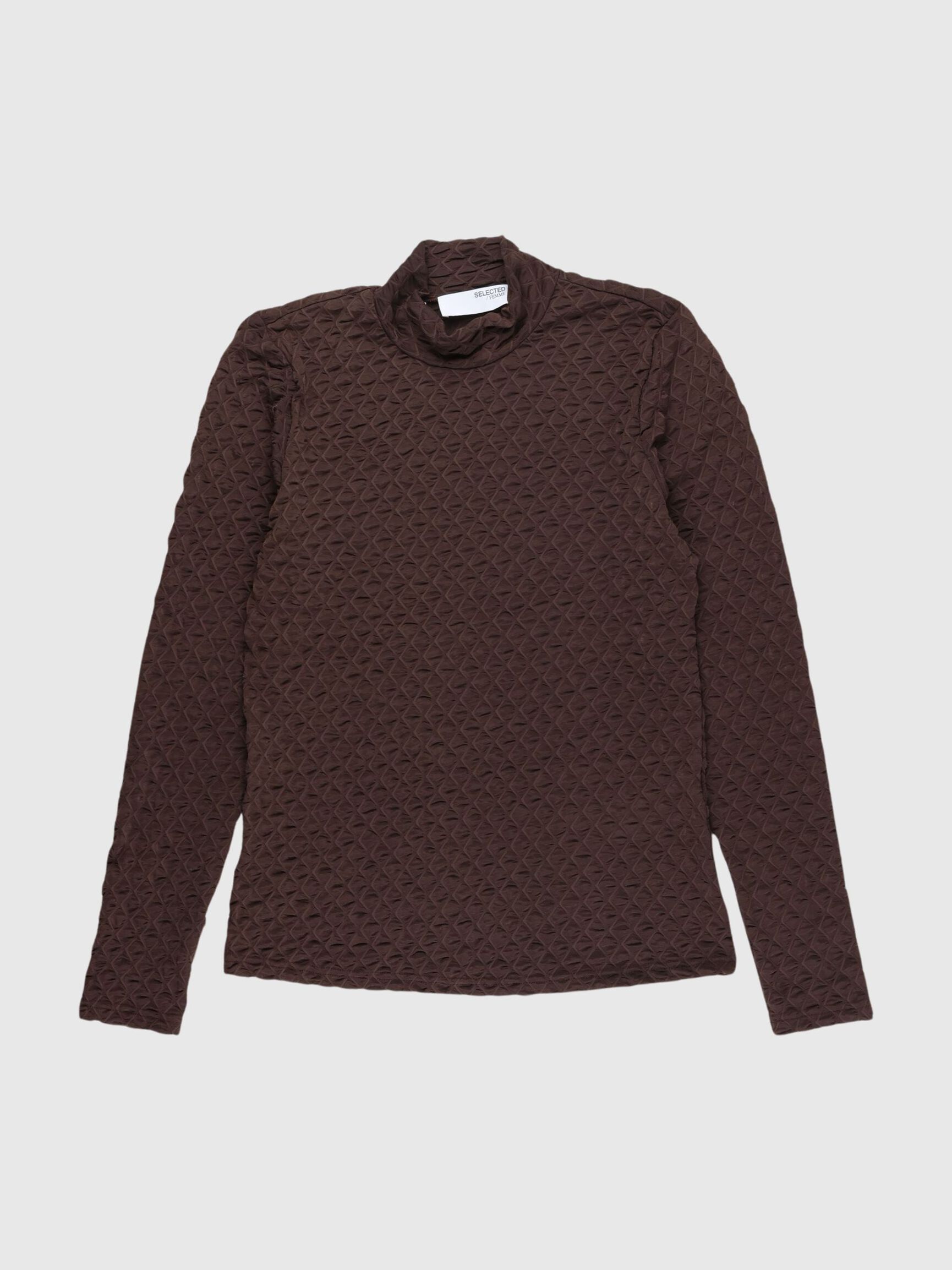 MED TEKSTUR TOP MED LANGE ÆRMER, Tobacco Brown, highres