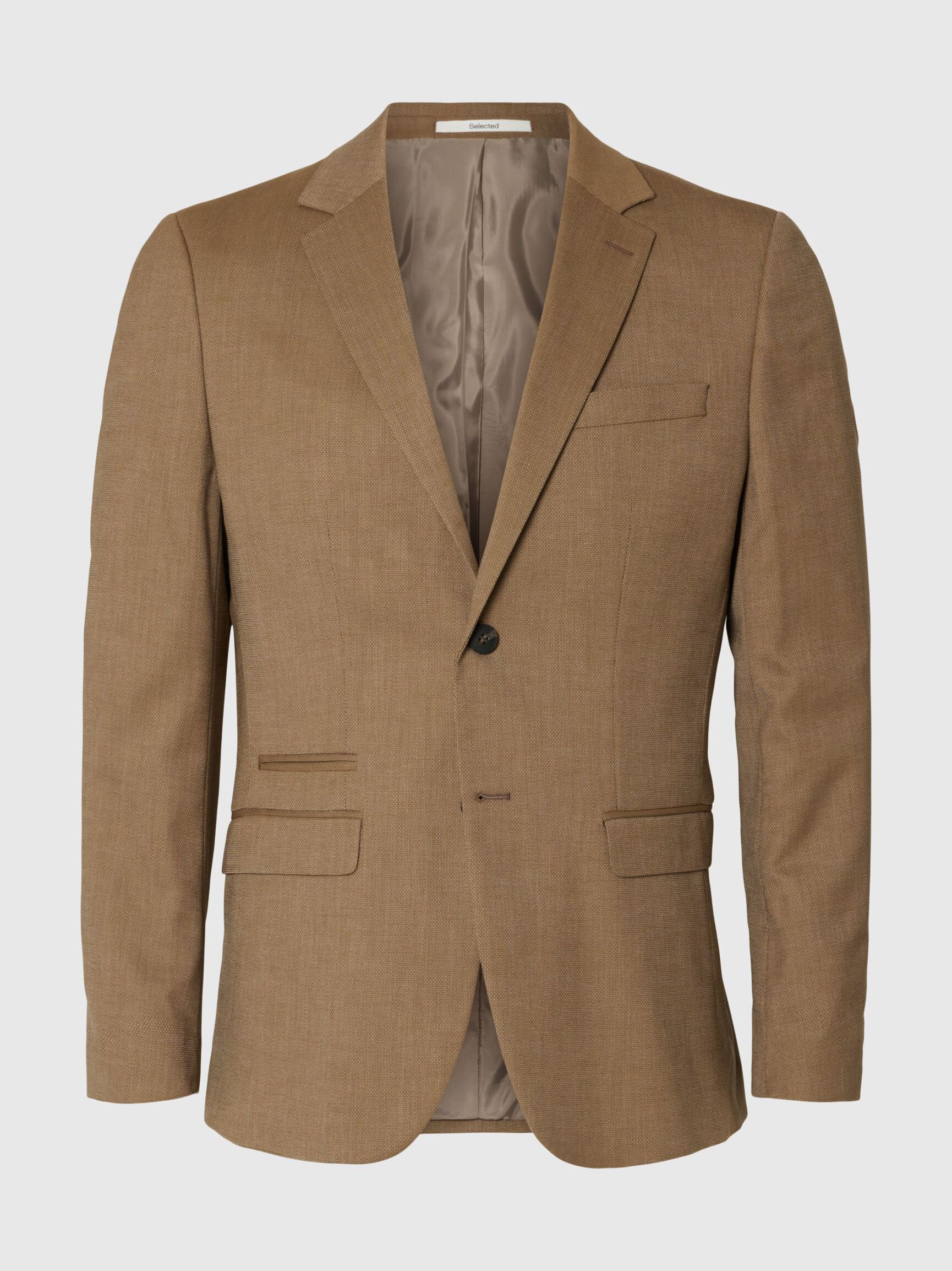 WOVEN WOOL BLEND BLAZER, Deep Taupe, highres