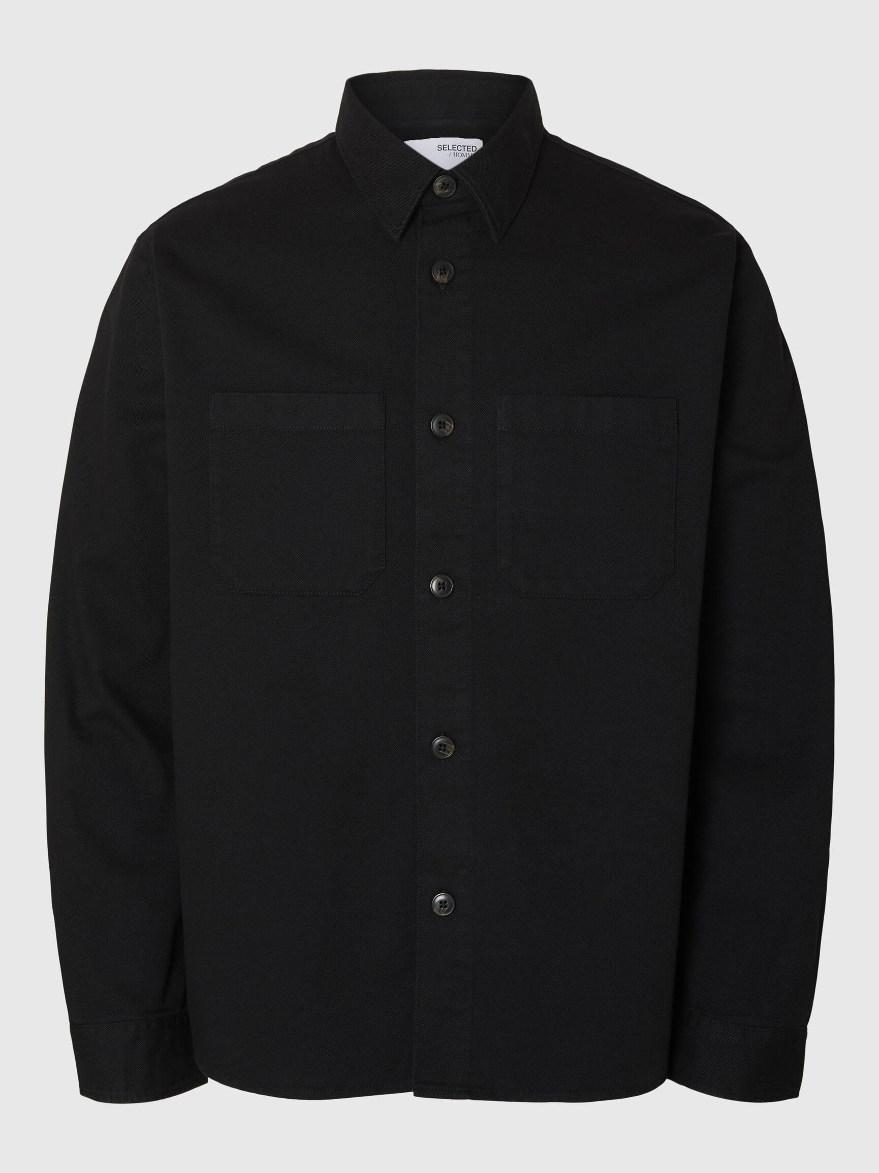 REGULAR FIT TWILL OVERSHIRT, Black, highres