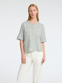 WOLLGEMISCH KURZARM STRICKJACKE, Light Grey Melange, highres