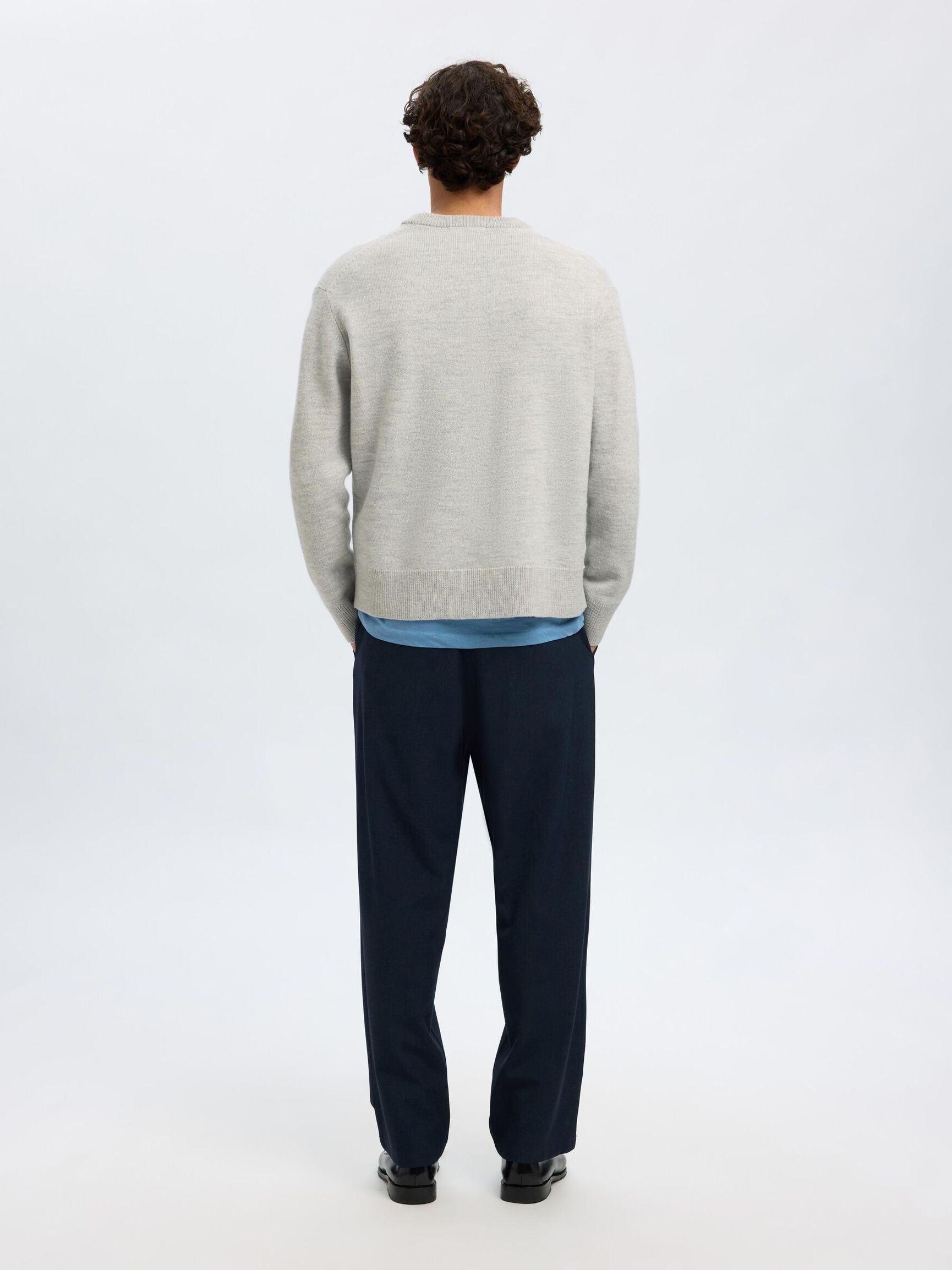 100% WOOL KNITTED JUMPER, Light Grey Melange, highres