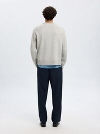 100% WOOL KNITTED JUMPER, Light Grey Melange, highres