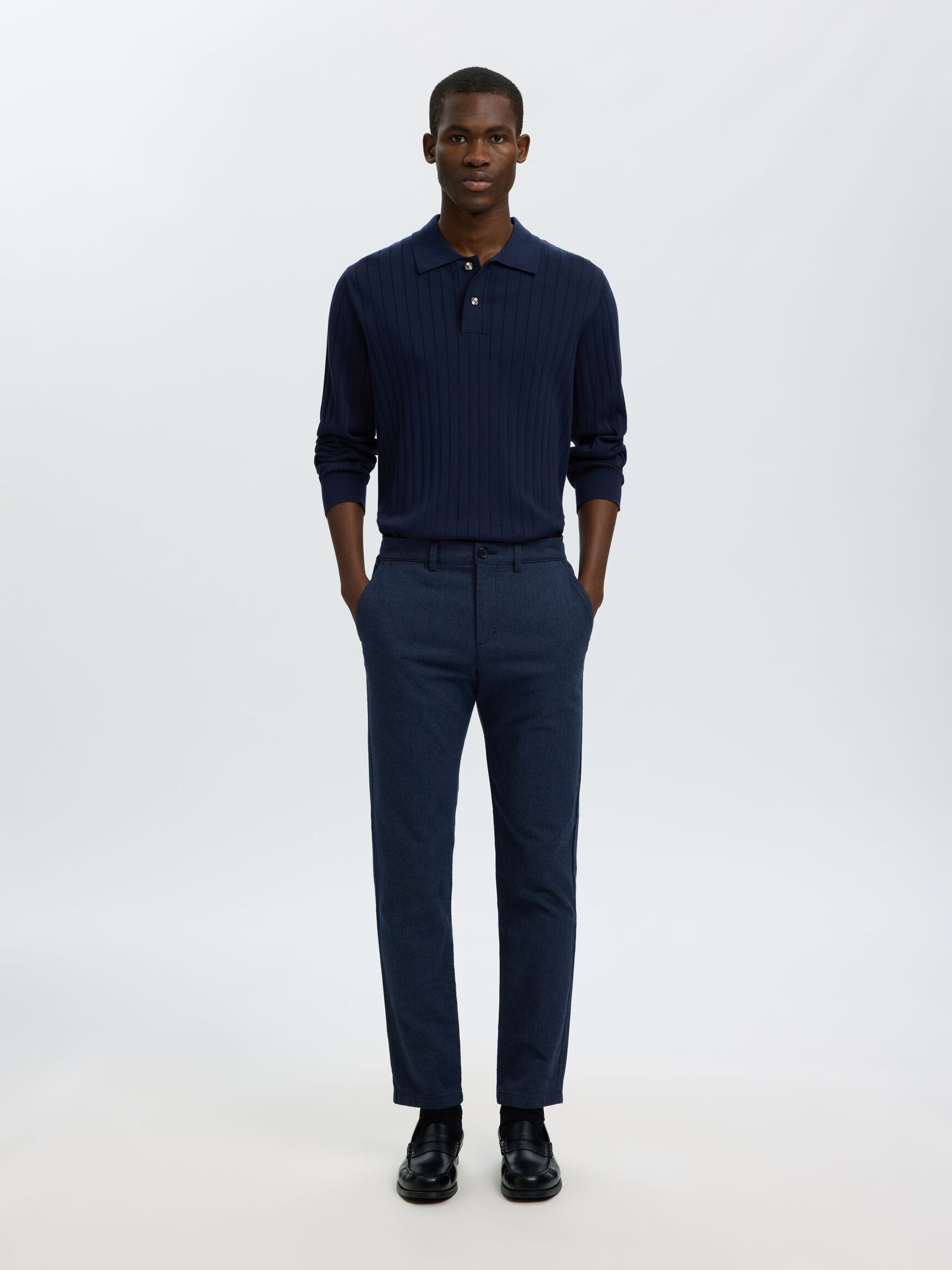 COTTON KNITTED POLO SHIRT, Navy Blazer, highres